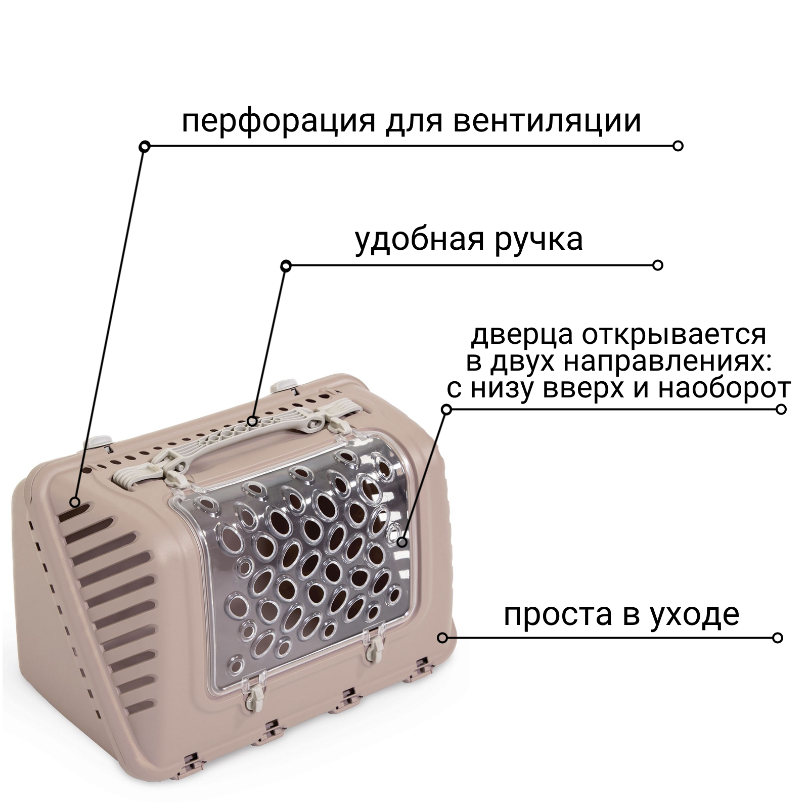 Переноска MPS P-BAG с плечевым ремнем, облегченная, 44,5×26,5x28см цвет пудровый