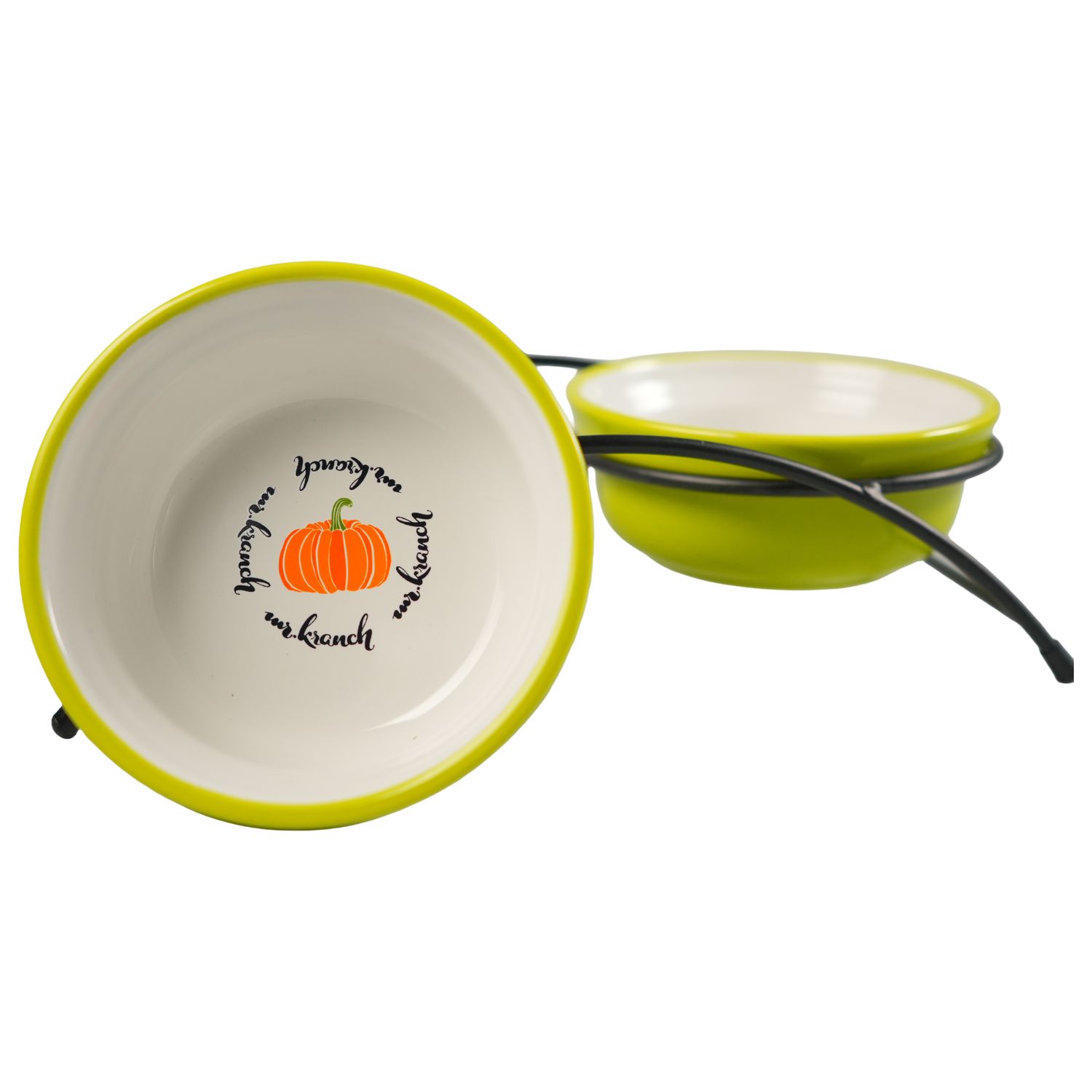 Миски Mr.Kranch на подставке для собак и кошек двойные 2x290 мл летние овощи салатовые