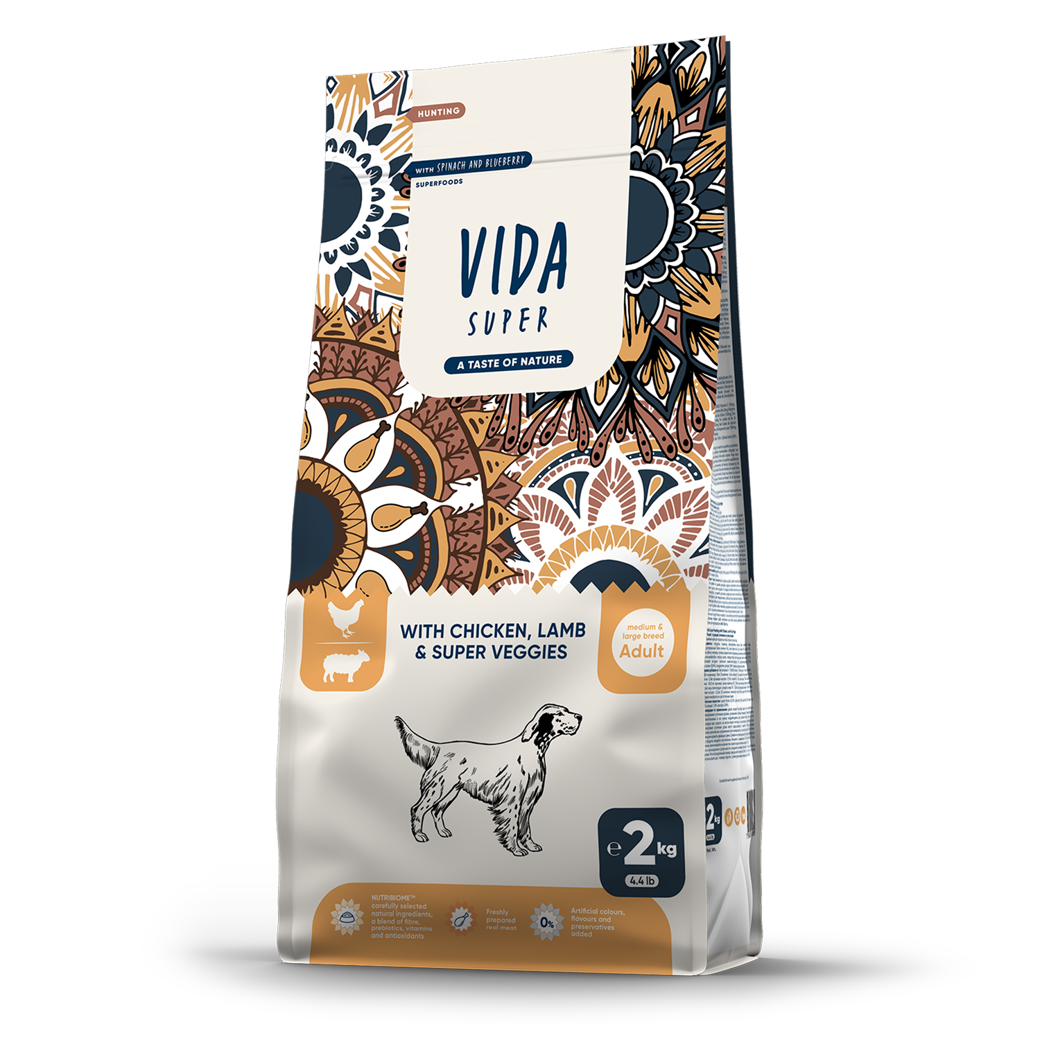 Сухой корм VIDA SUPER для взрослых собак средних и крупных пород из курицы с ягненком и овощами 2 кг