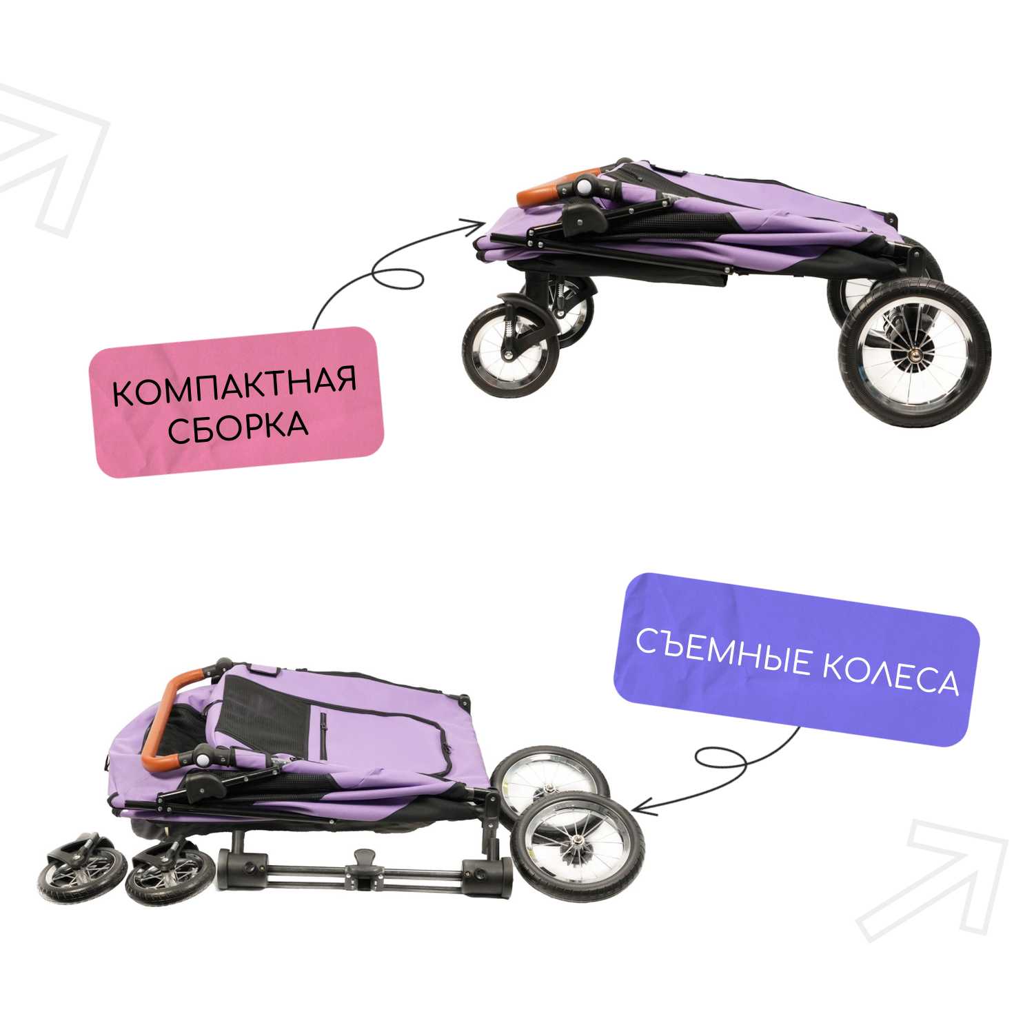 Коляска прогулочная Mr.Kranch для собак и кошек большая выставочная (макс. нагрузка 55 кг) фиолетовая