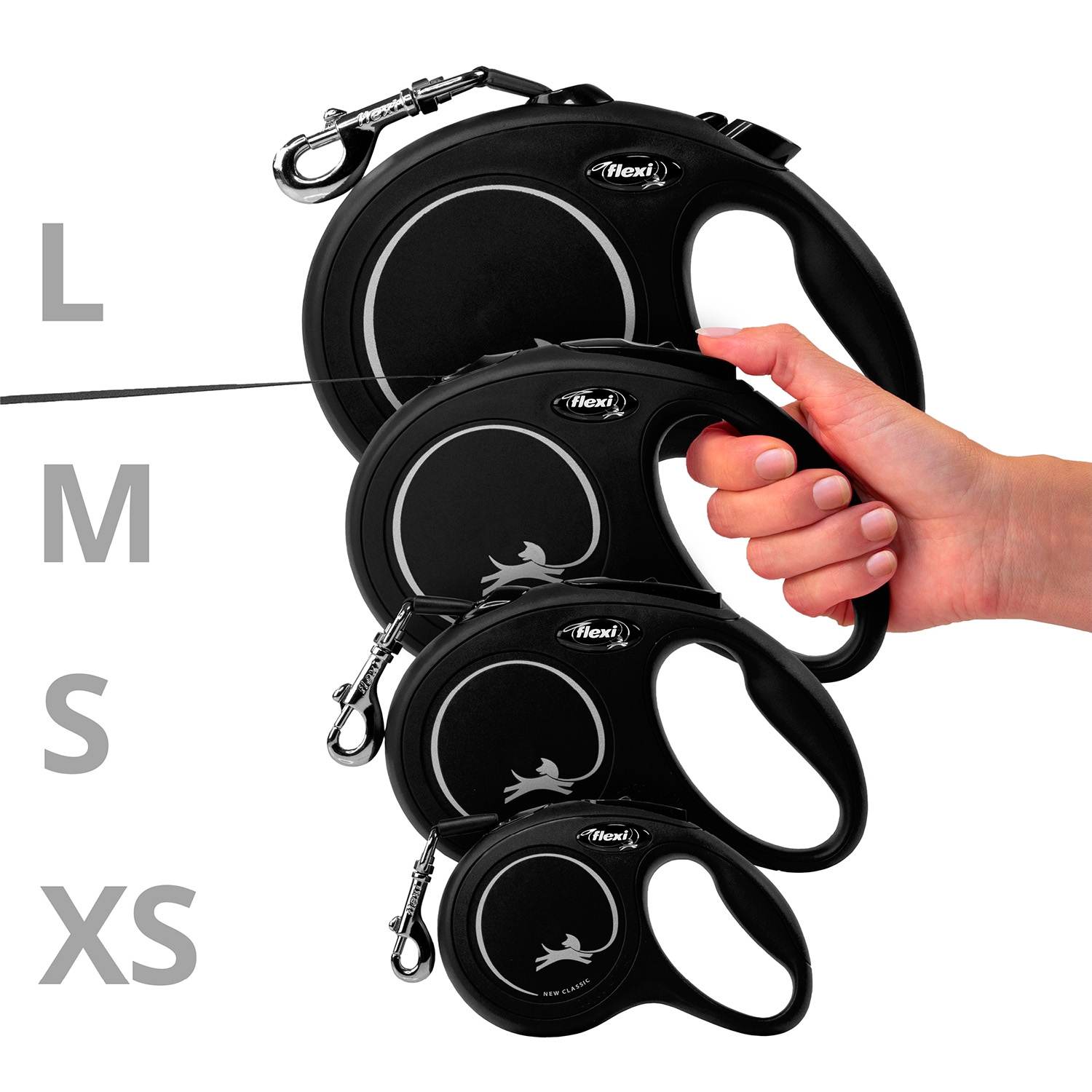 flexi рулетка New Classic L (до 50 кг) лента 5 м черная