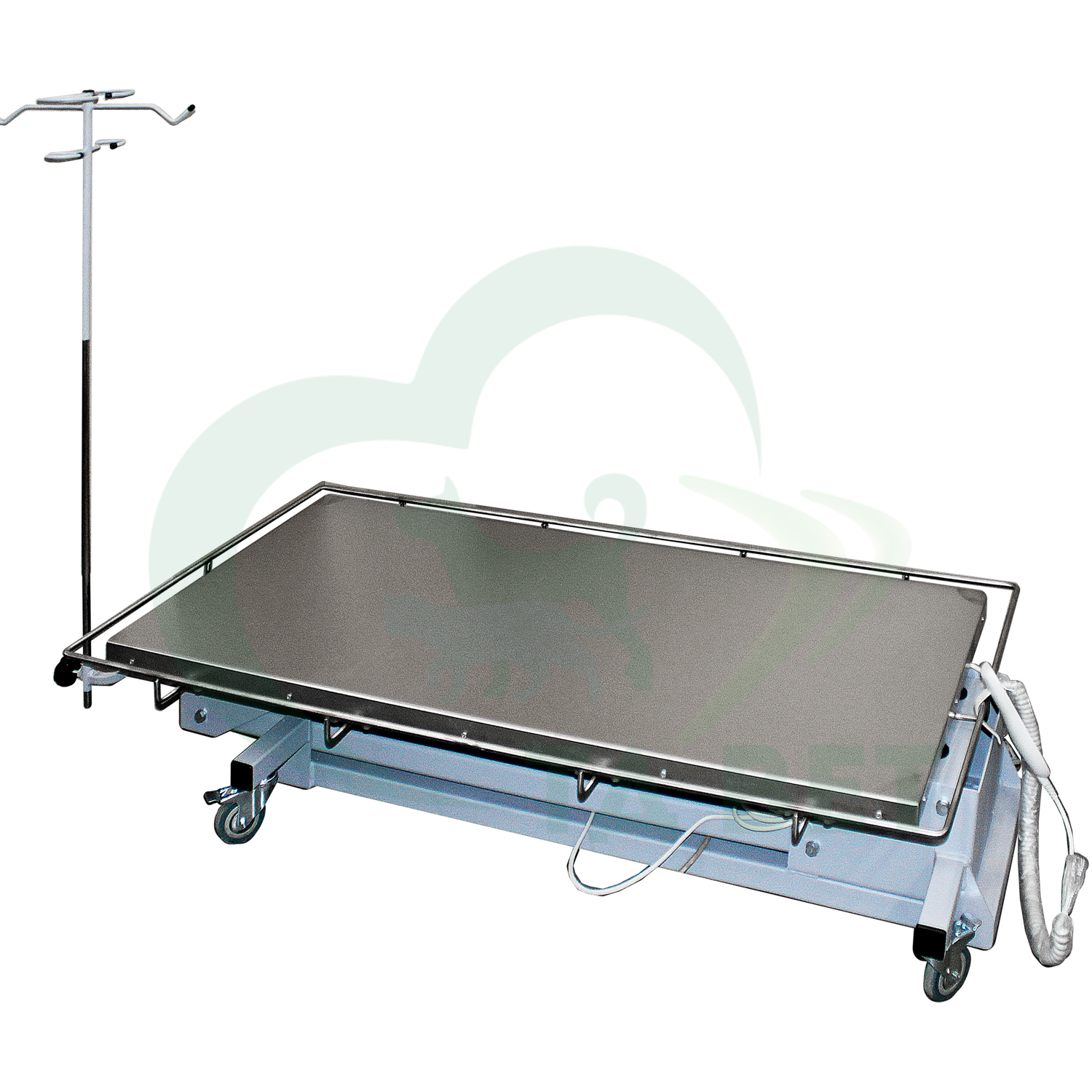 ТД ВЕТ Стол ветеринарный хирургический Vetbot-112 со штативом, 1300(1470)х600х(270-1030h),с колесами (каркас MUAR, пульт ножной)