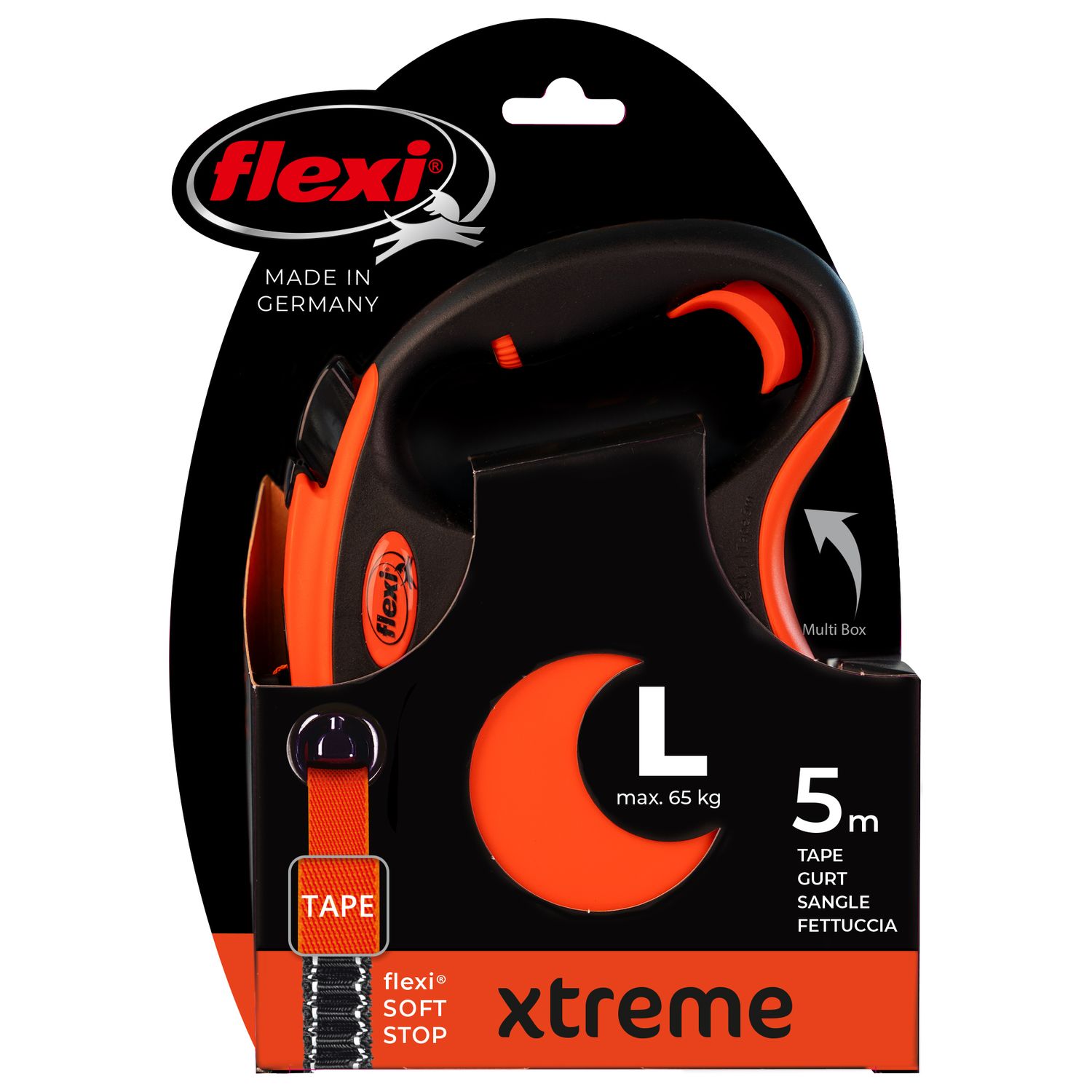 flexi рулетка Xtreme L (до 65 кг) 5 м лента оранжевая