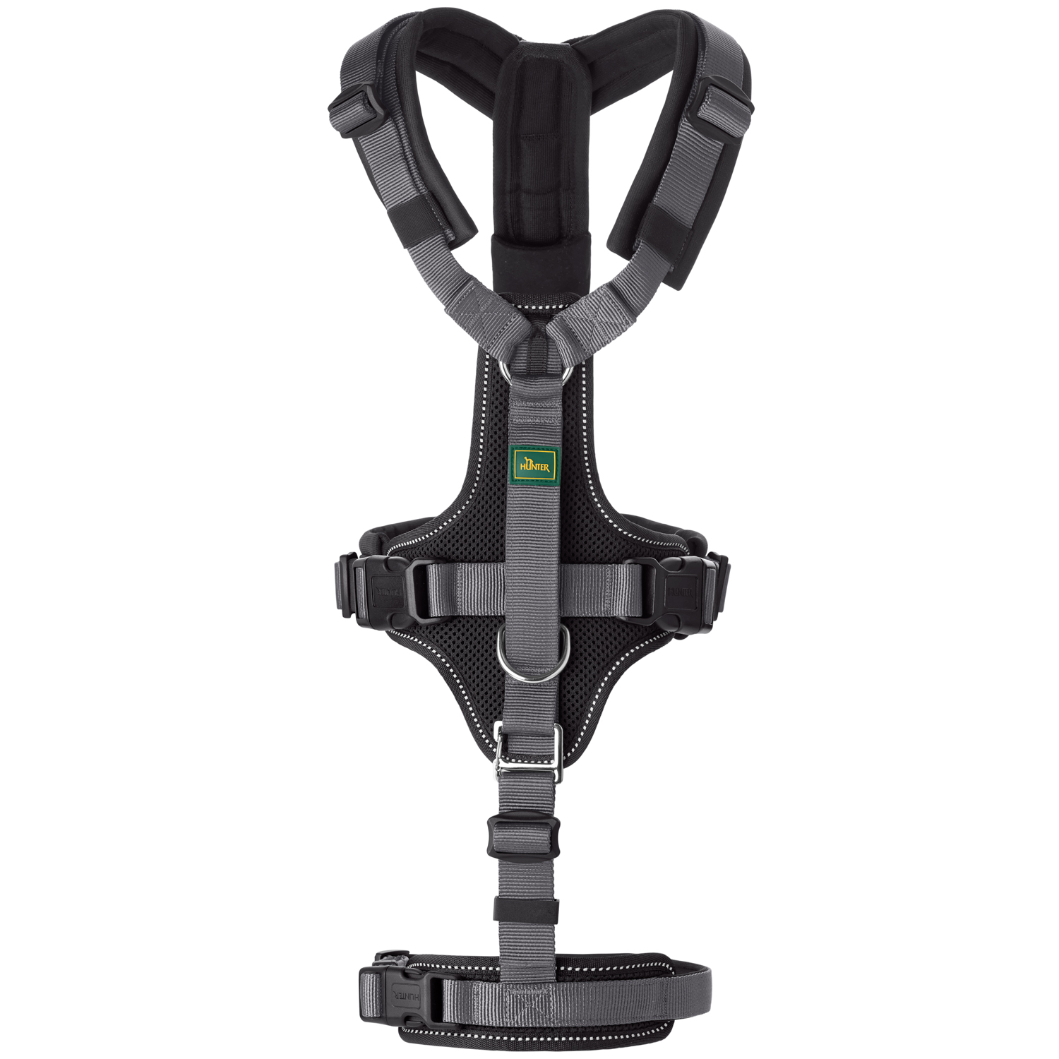 Hunter шлейка для собак Safety Maldon S-M (46-82 / 47-69 / 2 см) с ручкой, нейлон, черный/серый СКИДКА 50%