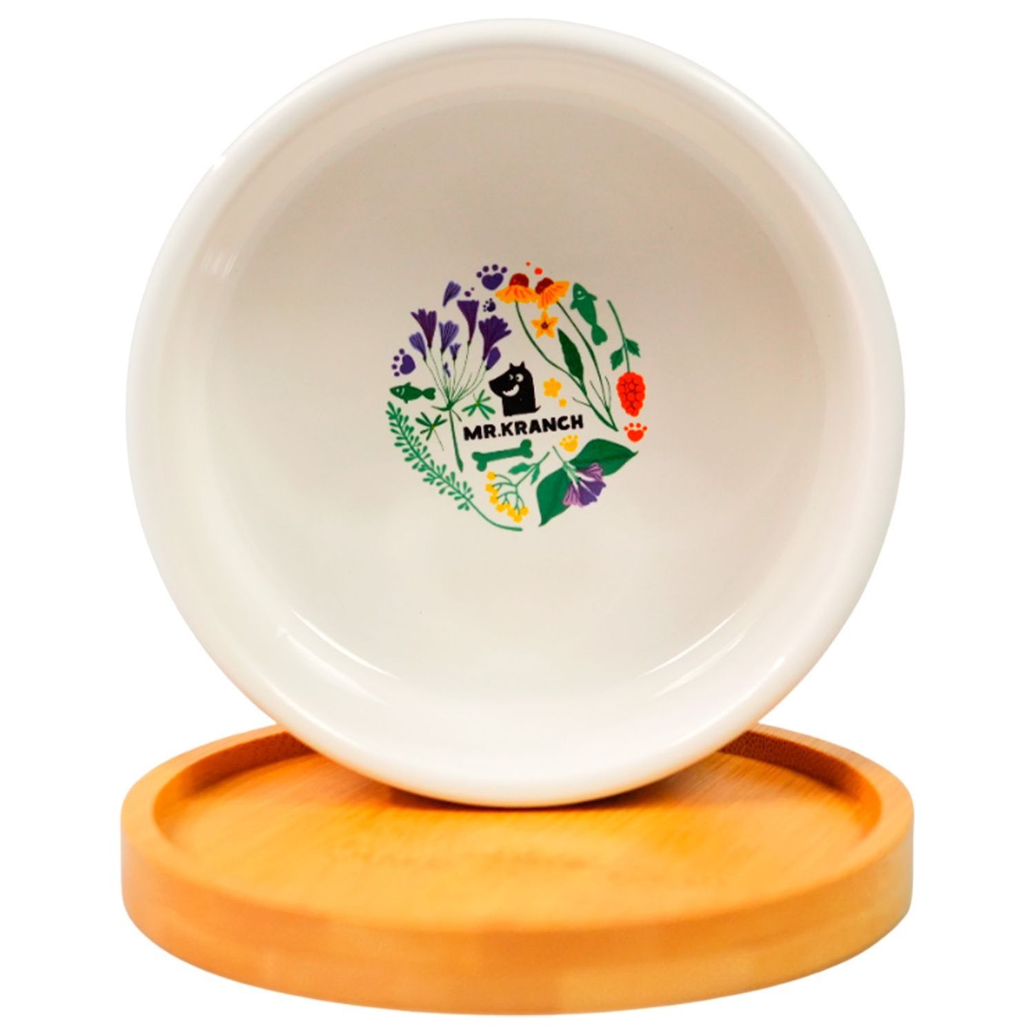 Миска Mr.Kranch Bamboo 340 мл Цветы Прованса керамическая на бамбуковой подставке васильковая