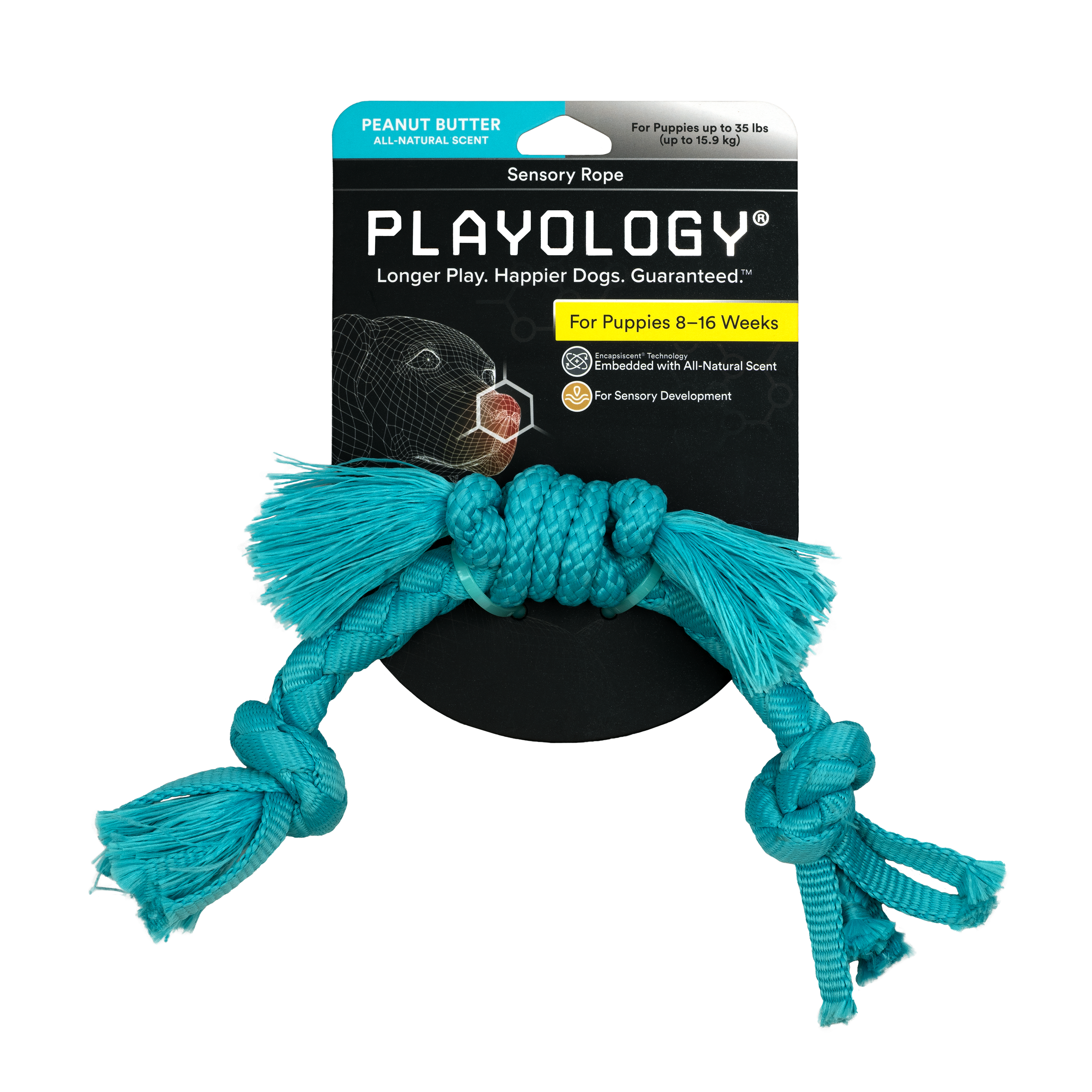 Playology сенсорный канат PUPPY SENSORY ROPE для щенков мелких и средних пород 8-16 недель с ароматом арахиса, цвет голубой СКИДКА 50%