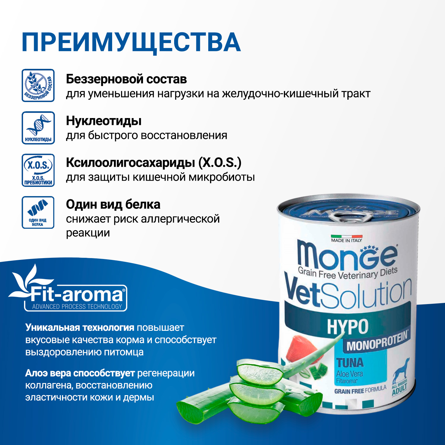 Диетический корм Monge VetSolution Dog Hypo Monoprotein TUNA Гипо монопротеин с тунцом для собак для снижения реакции пищевой непереносимости 400 г