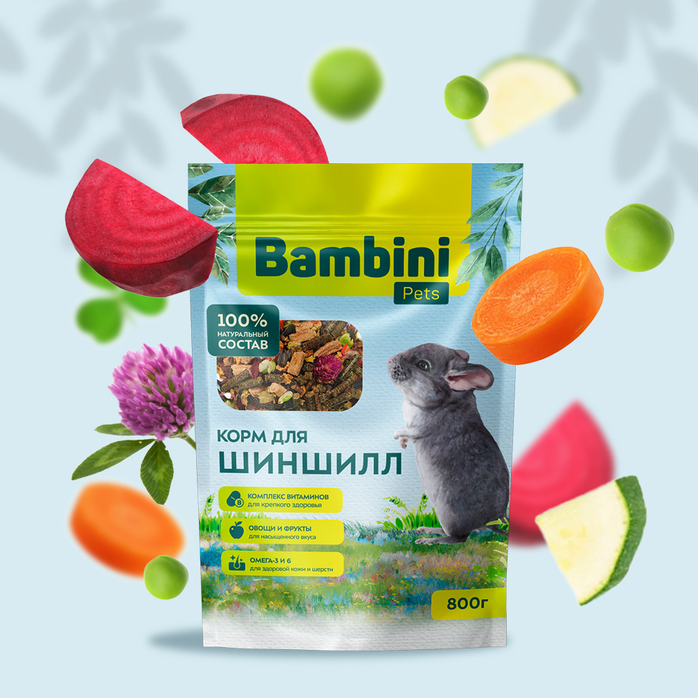 Корм Bambini Pets для шиншилл, 800 г