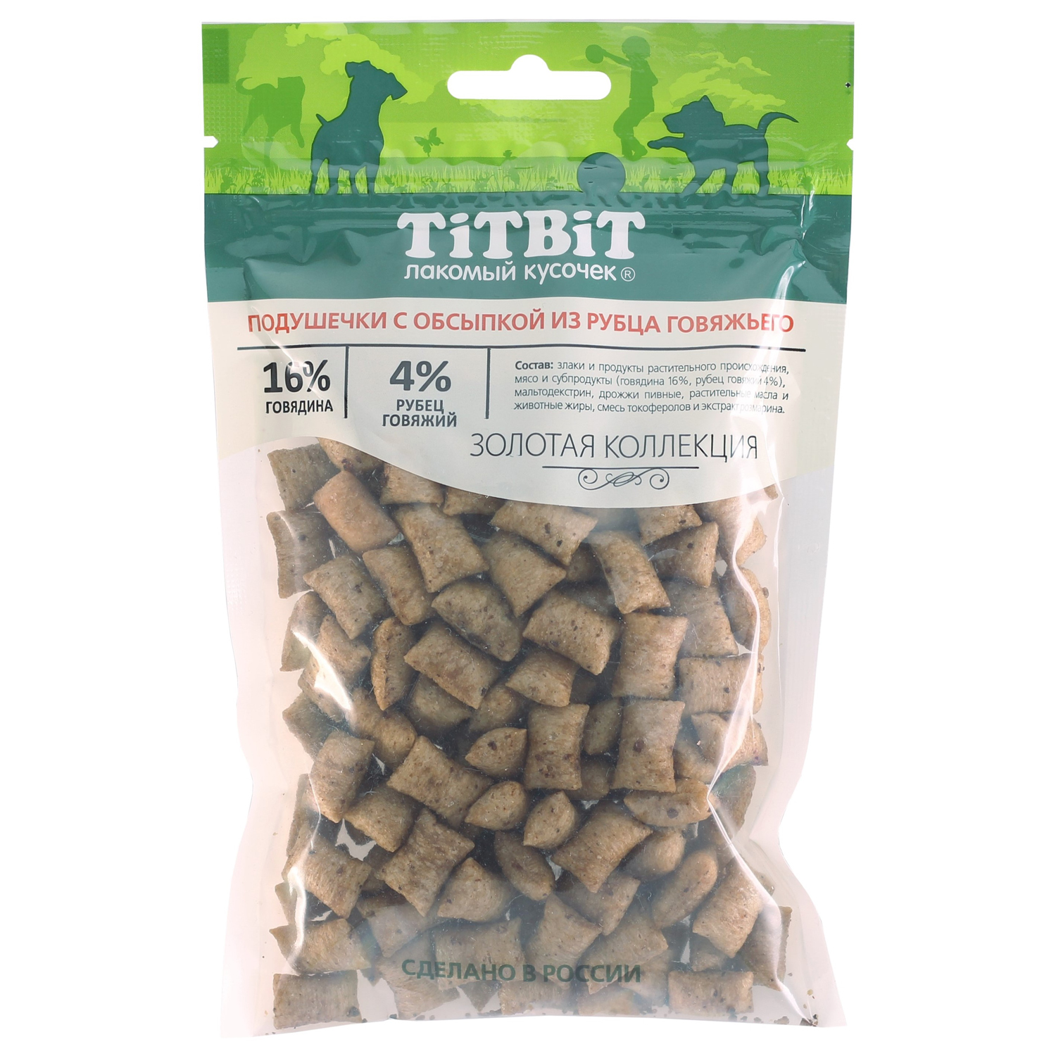 Лакомство TiTBiT Подушечки с обсыпкой из рубца говяжьего для собак Золотая коллекция 80 г