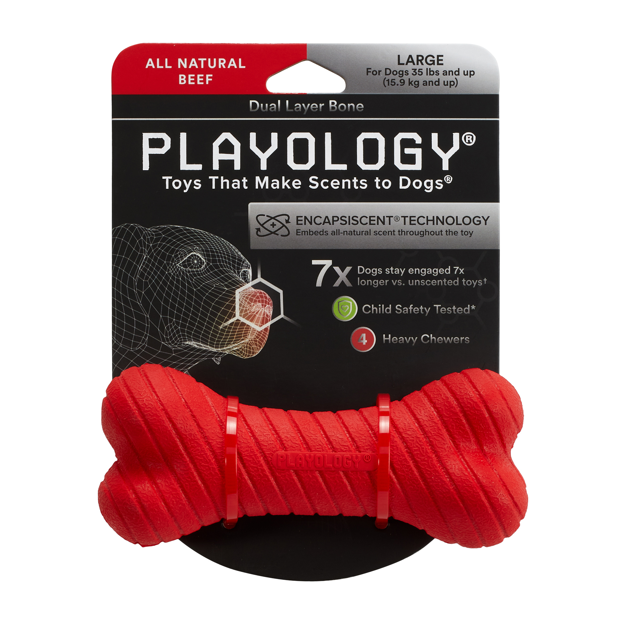 Playology двухслойная жевательная косточка DUAL LAYER BONE для собак средних и крупных пород с ароматом говядины, большая, цвет красный СКИДКА 50%