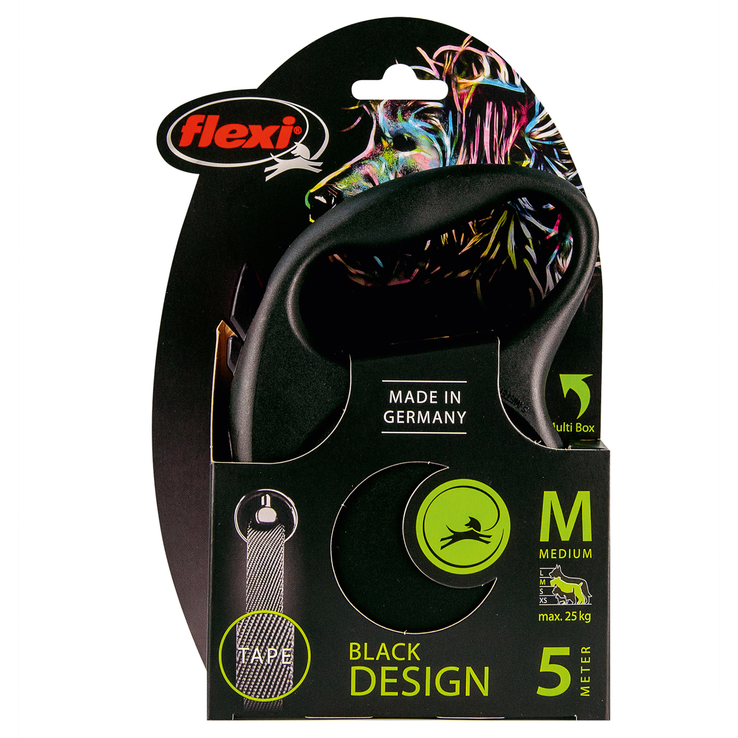 flexi рулетка Black Design M (до 25 кг) 5 м лента черный/серебро