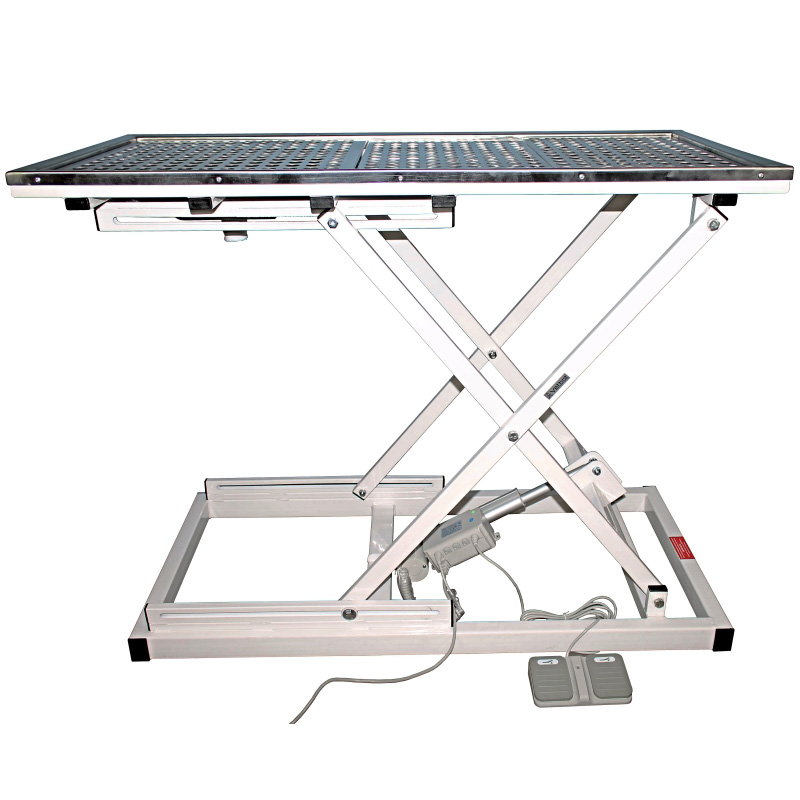 ТД ВЕТ Стол ветеринарный стоматологический VETBOT-77 с мойкой, столешница перф. лист нерж.сталь,  1300x600x(300- 1190)h мм (каркас белый, пульт ножной