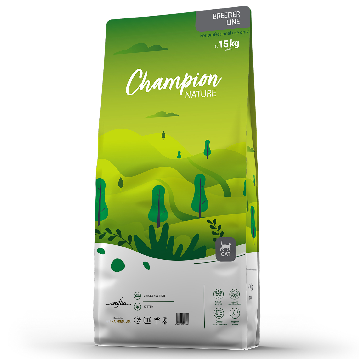 Сухой корм CRAFTIA CHAMPION NATURE ULTRA для котят из курицы и рыбы 15 кг