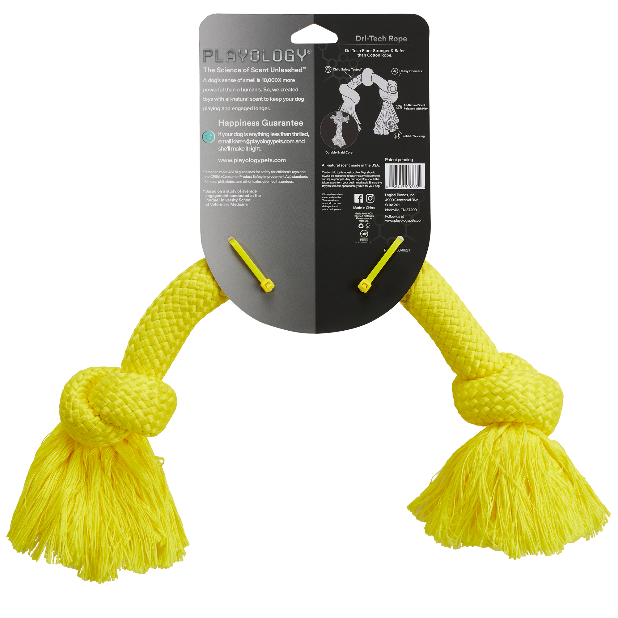 Playology жевательный канат DRI-TECH ROPE для собак средних и крупных пород с ароматом курицы, большой, цвет желтый СКИДКА 50%