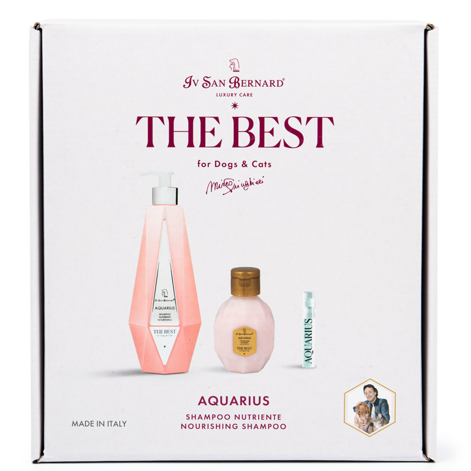 ISB The Best line Набор Aquarius шампунь для восстановления и питания шерсти 550 мл, кондиционер 120 мл + парфюм 2 мл в подарок СКИДКА 40%