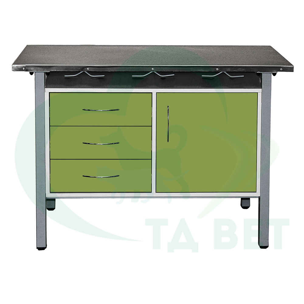 ТД ВЕТ Стол ветеринарный универсальный СВУ-3.07,столеш.нерж. сталь 1300х600х900 мм (фасад зеленый киви)