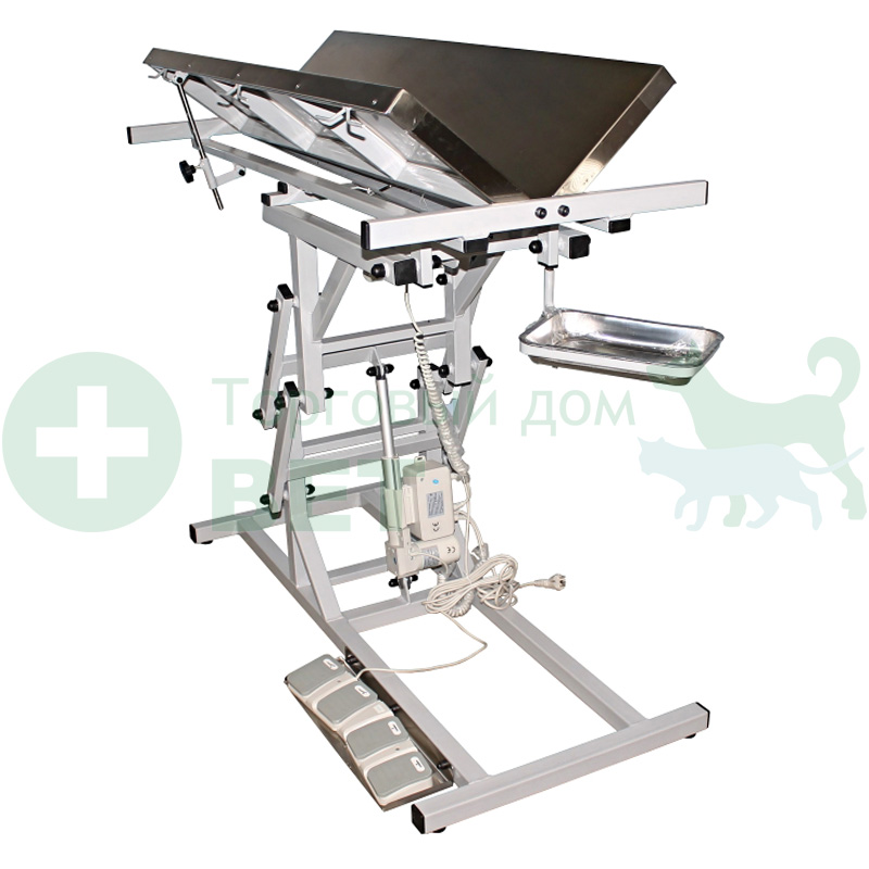 ТД ВЕТ Стол ветеринарный СВУ-7, два электропривода, регулировка высоты и наклона, V-образная столешница (каркас белый)