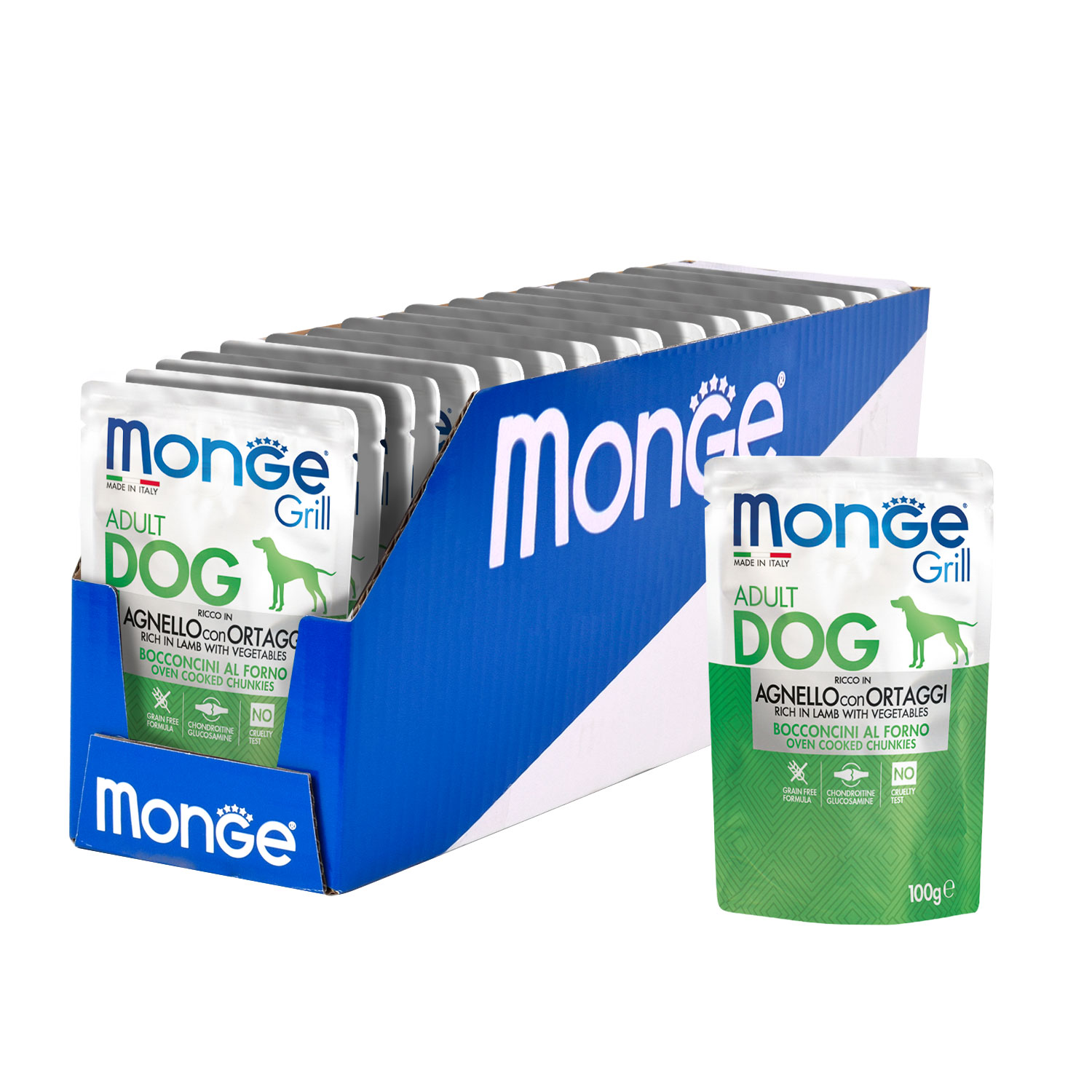 Влажный корм Monge Dog Grill для собак с ягненок и овощами, паучи 100 г