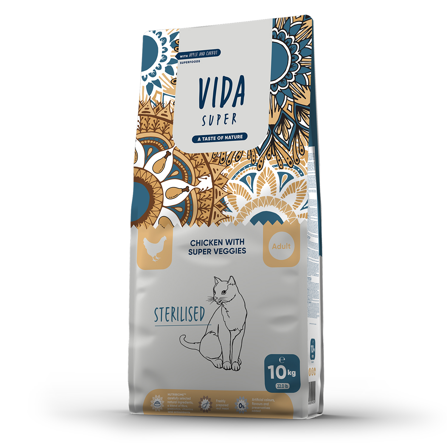 Сухой корм VIDA SUPER для взрослых стерилизованных кошек из курицы с овощами 10 кг