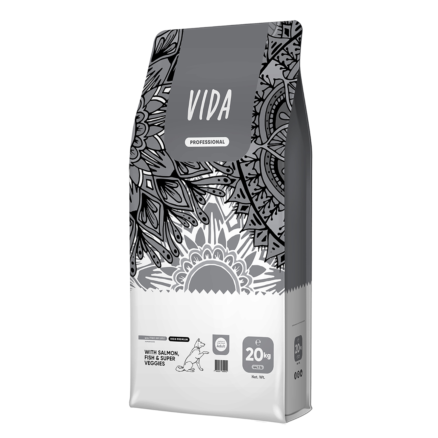 Сухой корм VIDA PROFESSIONAL HIGH PREMIUM для взрослых собак средних и крупных пород из лосося и рыбы с овощами 20 кг
