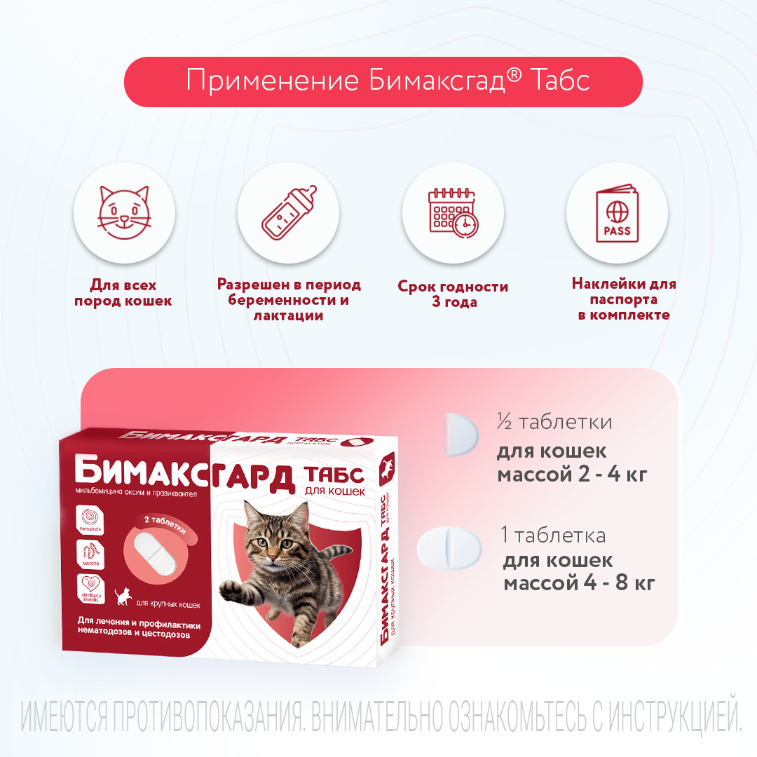Бимаксгард® ТАБС антигельминтный препарат для крупных кошек, 2 таб.