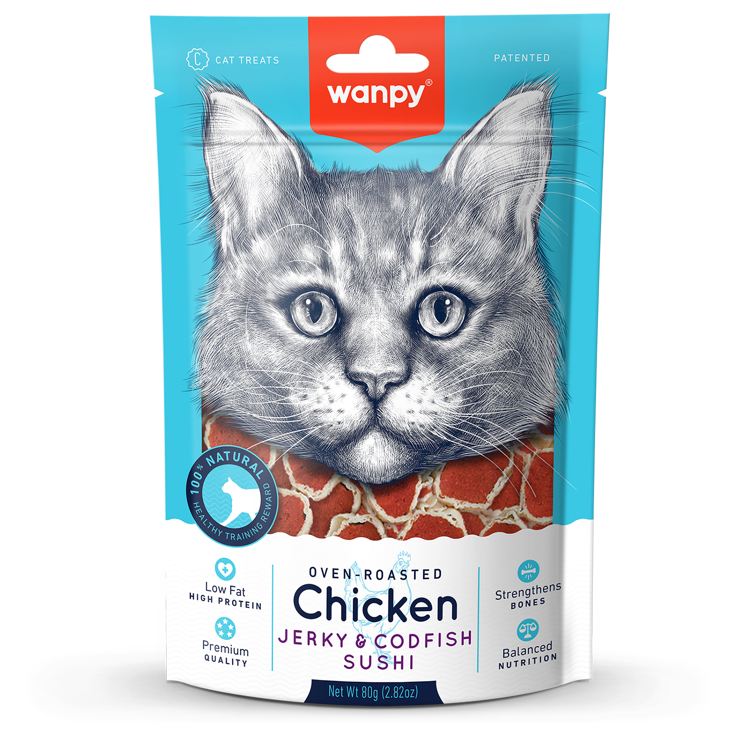 Wanpy Cat Лакомство для кошек «суши» из курицы с треской 80 г