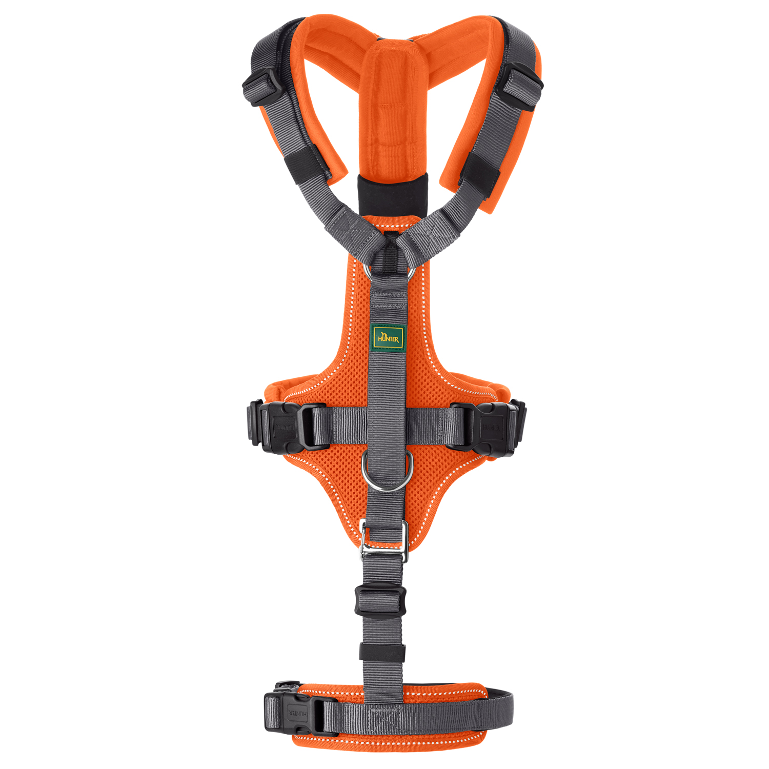 Hunter шлейка для собак Safety Maldon M (50-84 / 53-71 / 2,5 см) с ручкой, нейлон, оранжевый/серый СКИДКА 50%
