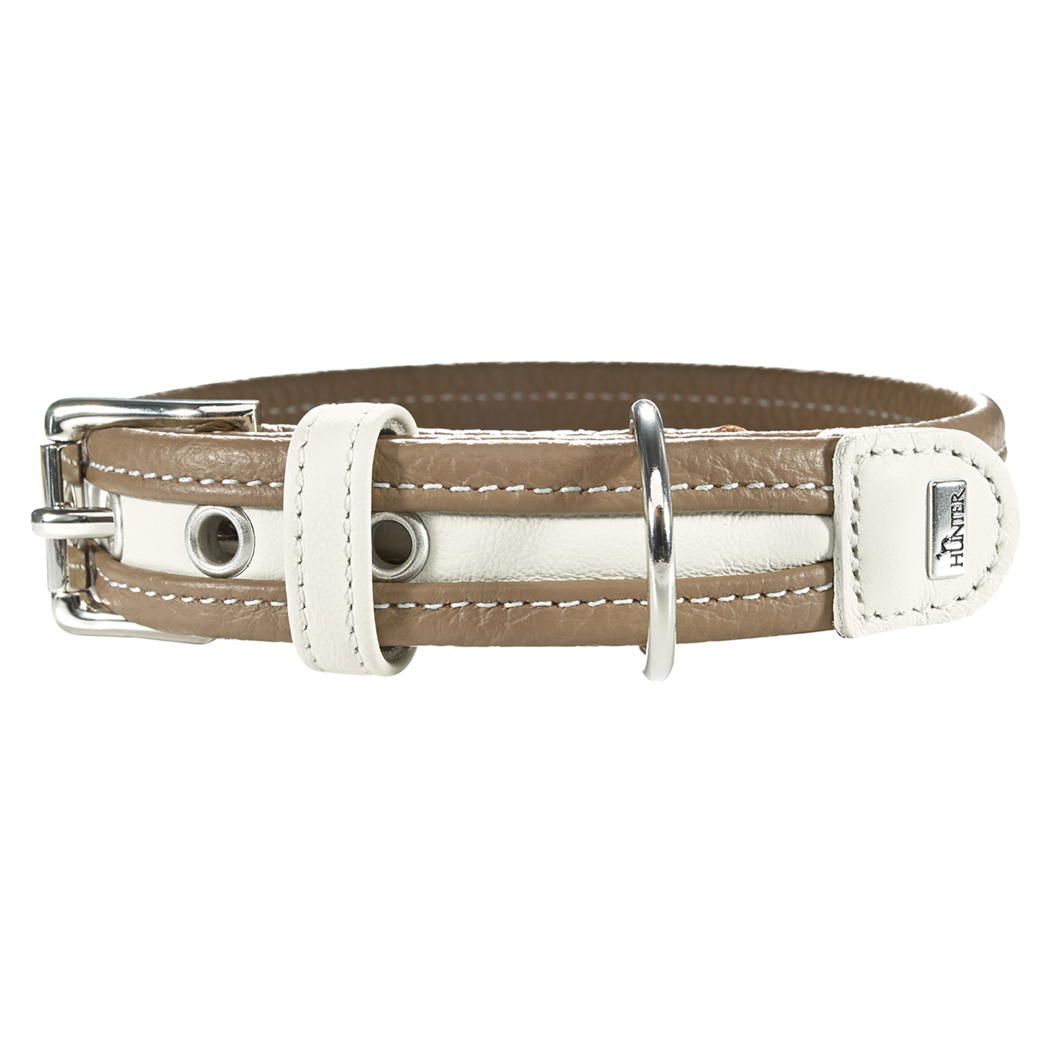 Hunter ошейник для собак Madeira 40 кожа, бежевый/белый СКИДКА 50%