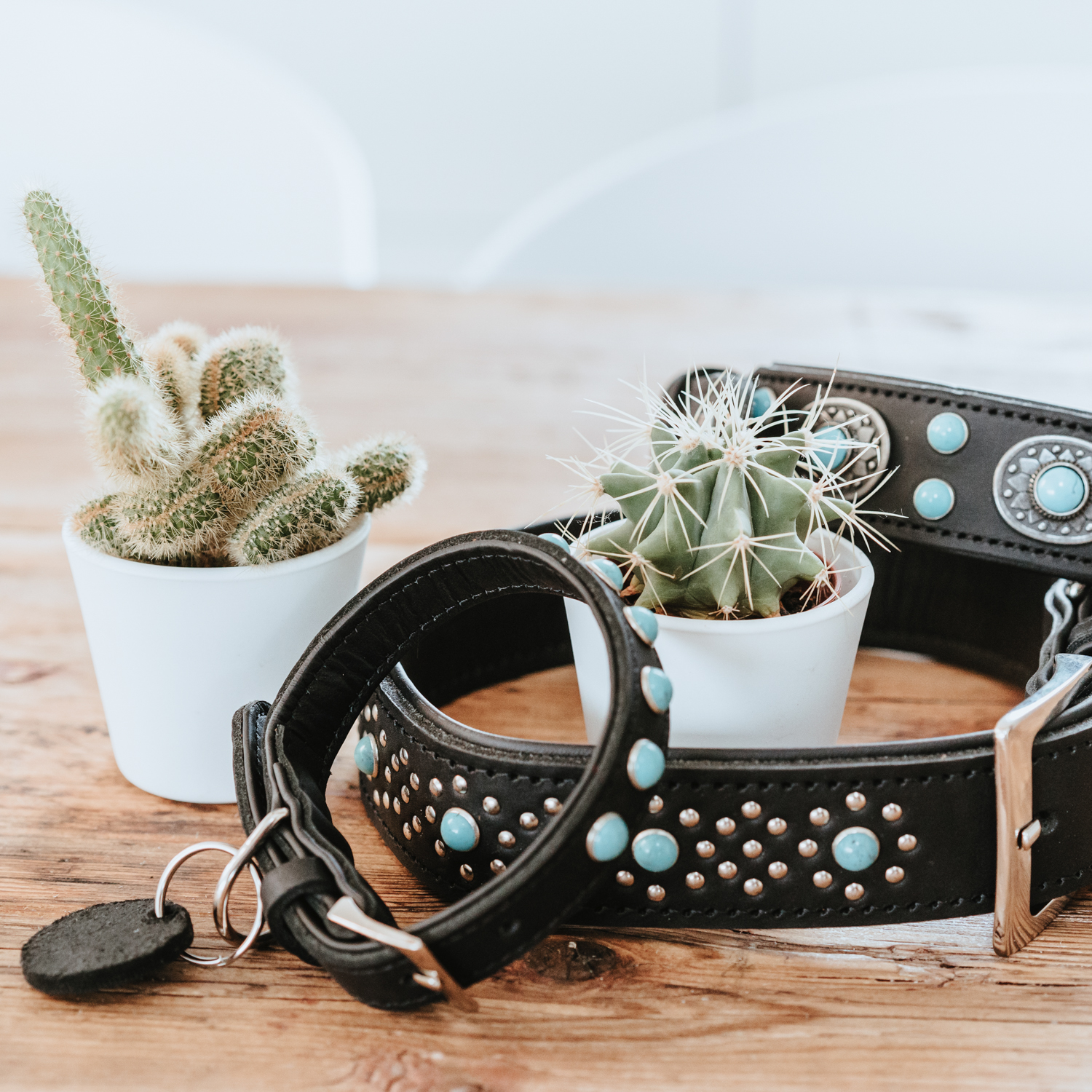 Hunter ошейник для собак Madona M (35-45 см) натуральная кожа, черный, фурнитура с имитацией бирюзы