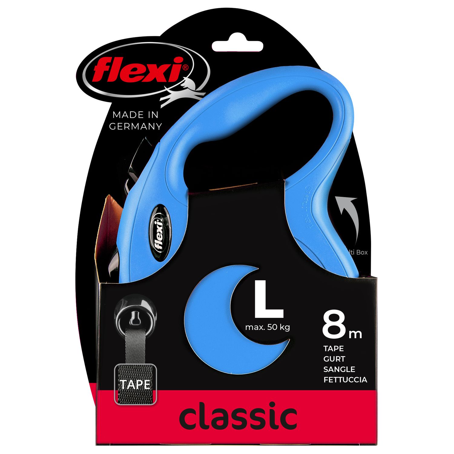 flexi рулетка New Classic L (до 50 кг) лента 8 м синяя