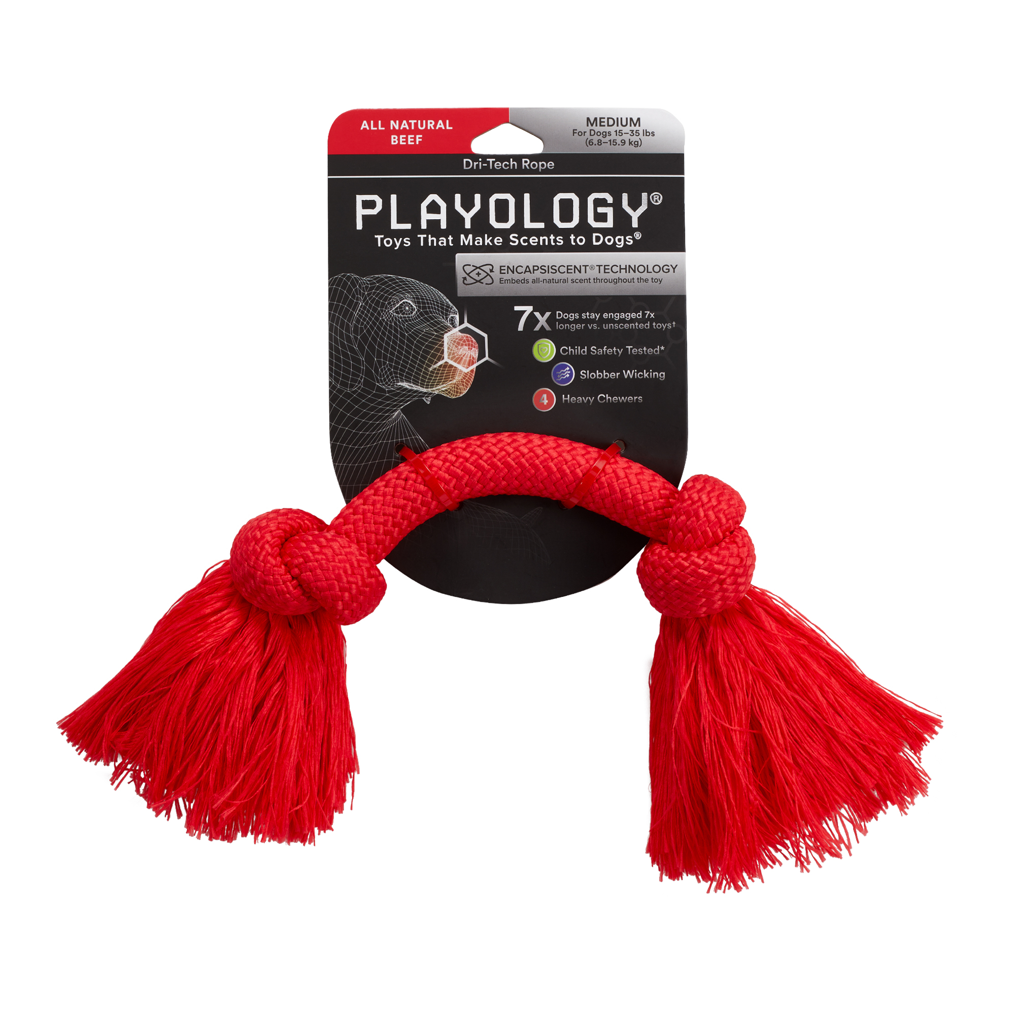Playology жевательный канат DRI-TECH ROPE для собак средних пород с ароматом говядины, средний, цвет красный СКИДКА 50%