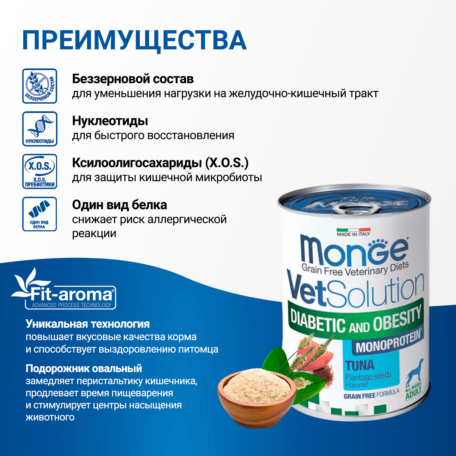 Диетический корм Monge VetSolution Dog Diabetic and Obesity Диабетик и Обесити для собак при сахарном диабете и лишнем весе 400 г