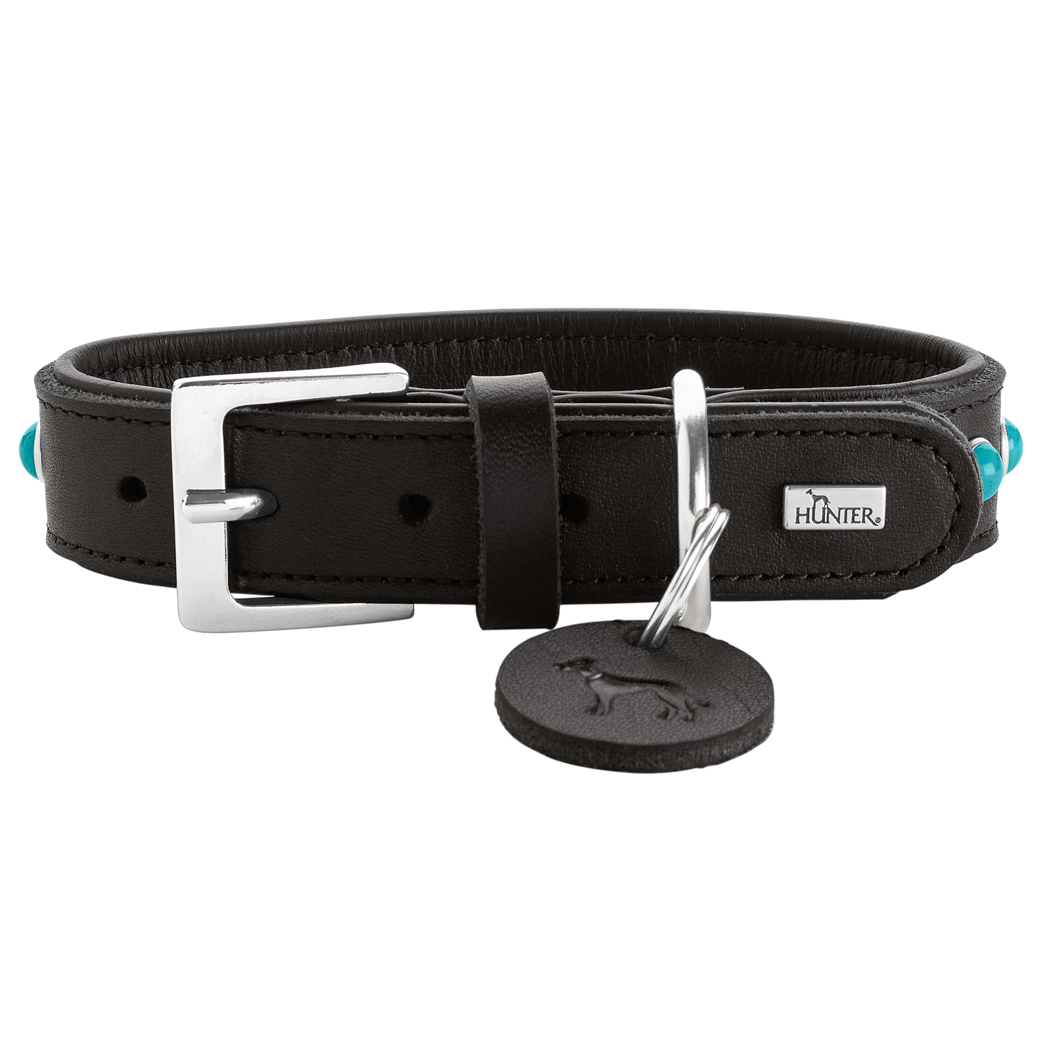 Hunter ошейник для собак Modica XS-S (24-30 см) натуральная кожа, черный, фурнитура с имитацией бирюзы СКИДКА 40%