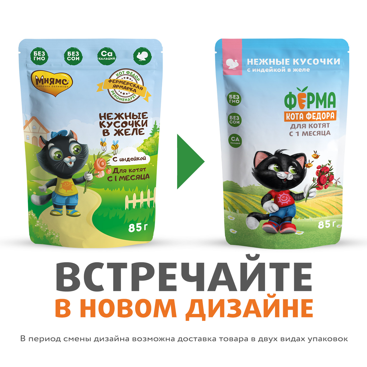 Влажный корм Ферма кота Фёдора нежные кусочки в желе с индейкой для котят 85г