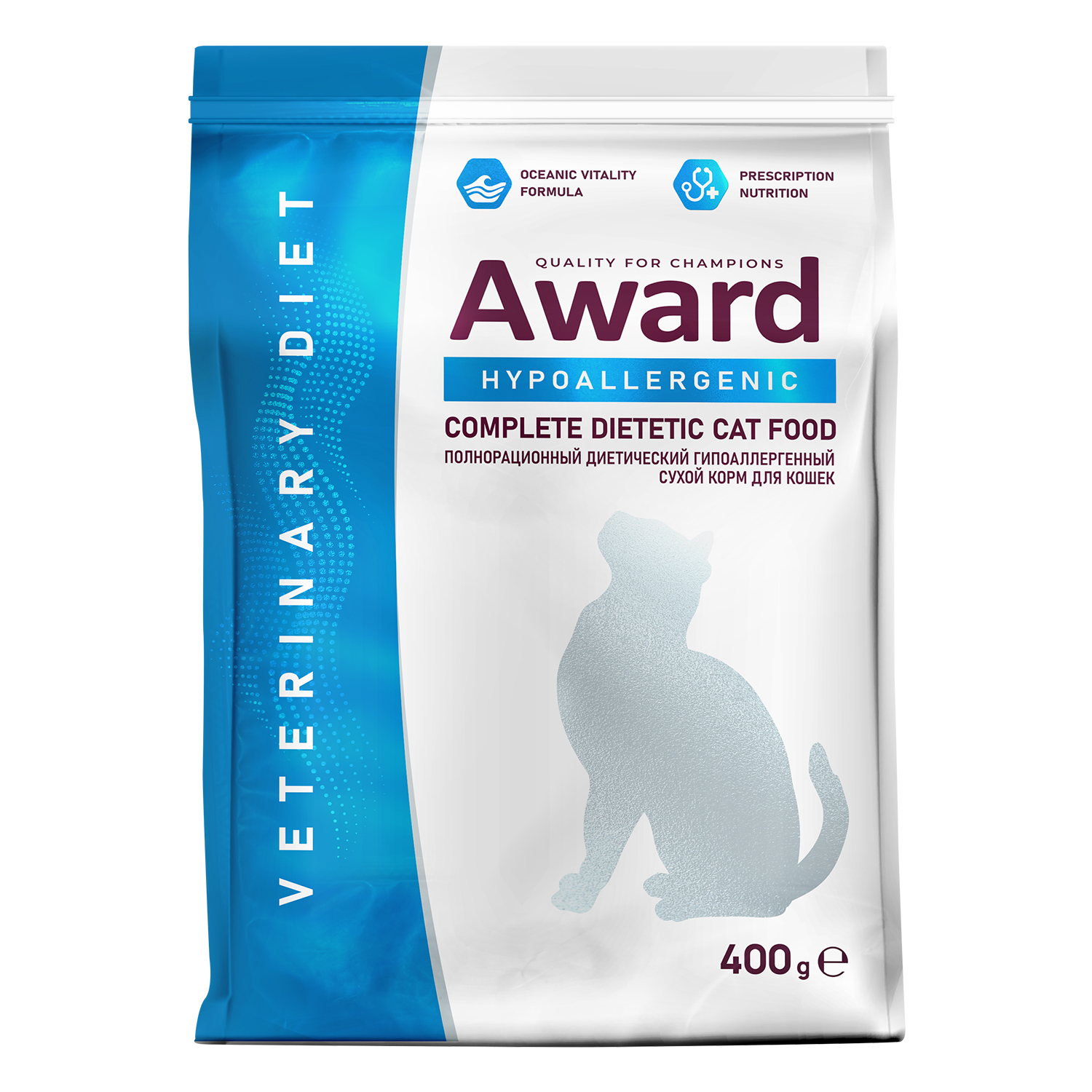 Диетический корм AWARD VETERINARY DIET HYPOALLERGENIC для взрослых кошек при аллергии или пищевой непереносимости 400 г