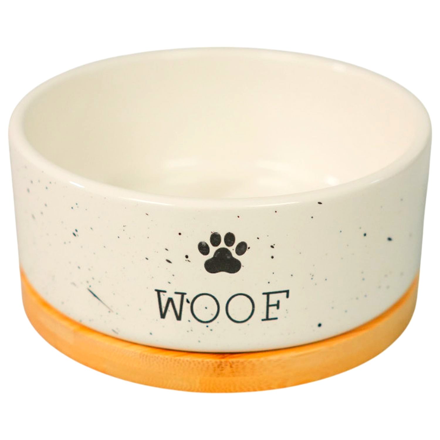 Миска Mr.Kranch Bamboo WOOF керамическая белая на бамбуковой подставке 860 мл