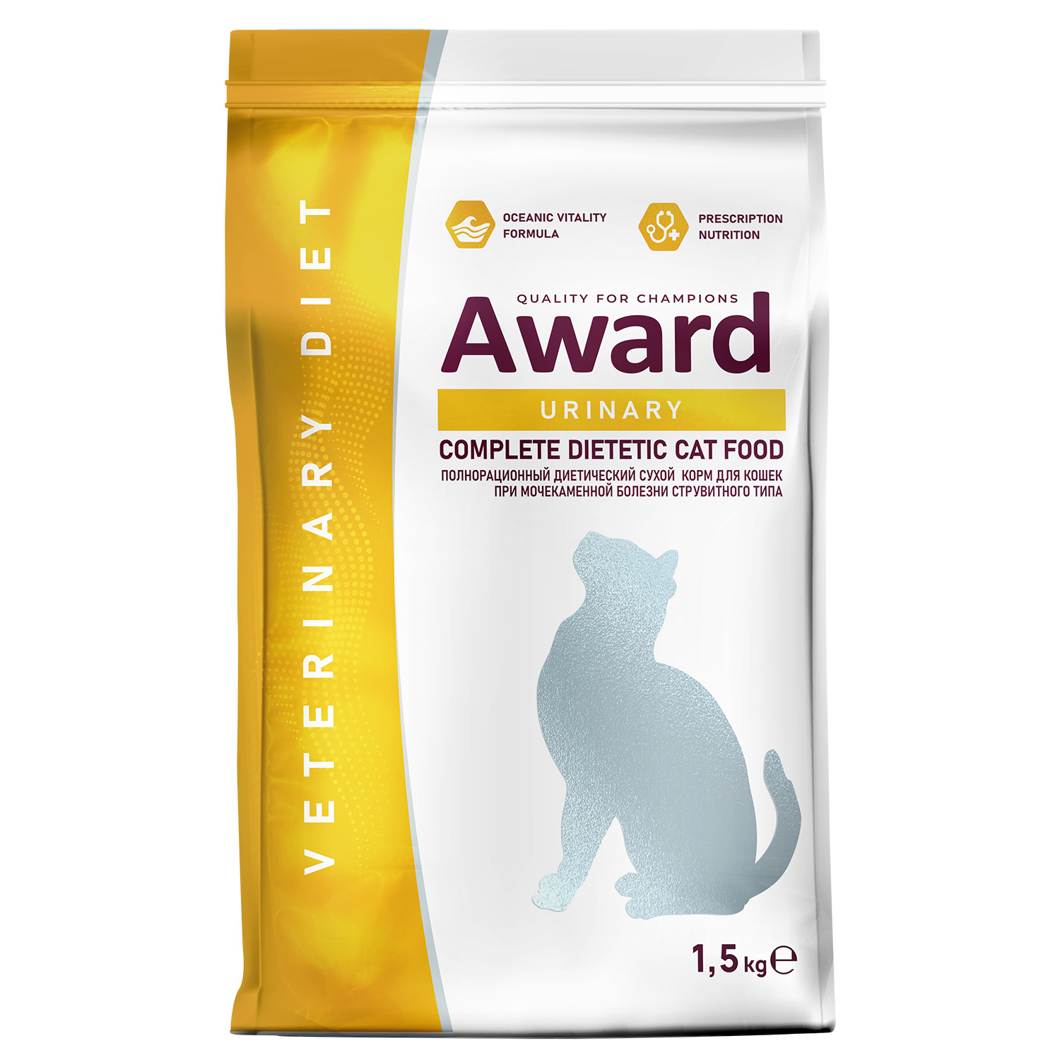 Диетический корм AWARD VETERINARY DIET URINARY для взрослых кошек при мочекаменной болезни струвитного типа 1,5 кг