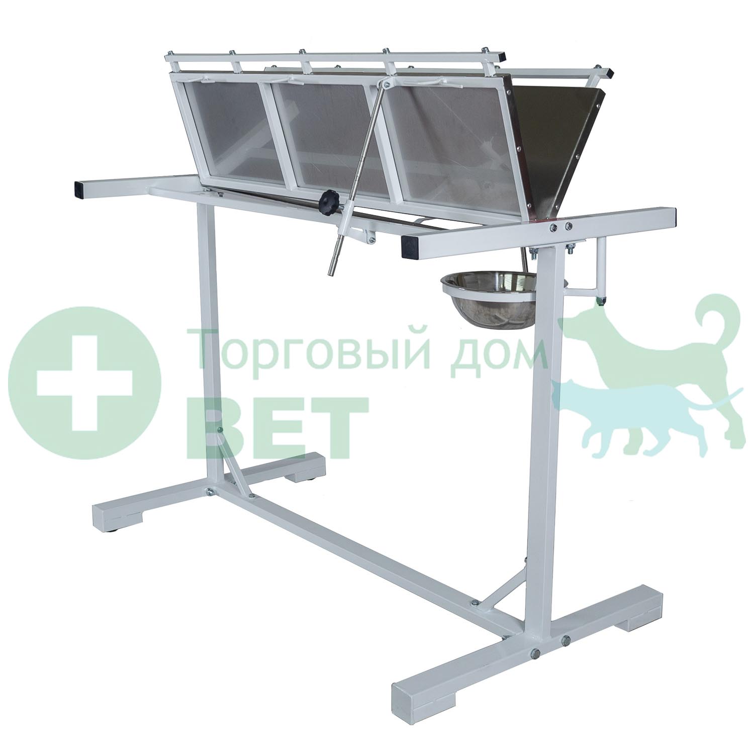 ТД ВЕТ Стол ветеринарный универсальный СВУ-36.02, 1290х700х900h, (без рейлингов 1200х620) столешница нерж.сталь, каркас белый СКИДКА 15%