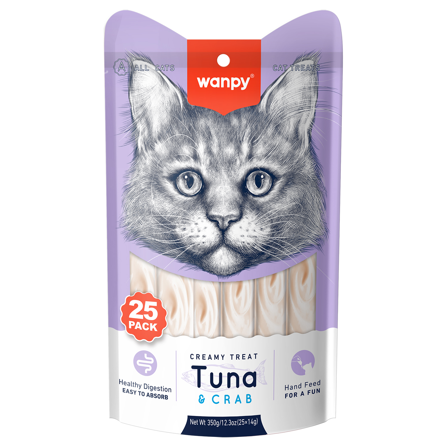 Wanpy Cat Лакомство для кошек "нежное пюре" из тунца и краба 25 шт х14 г