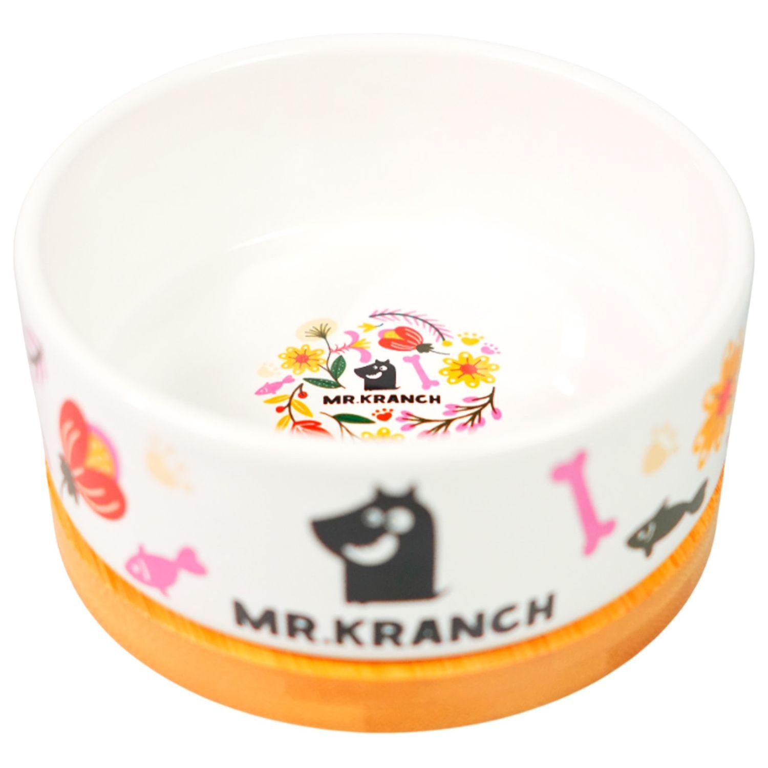 Миска Mr.Kranch Bamboo 340 мл Цветы Прованса керамическая на бамбуковой подставке розовая