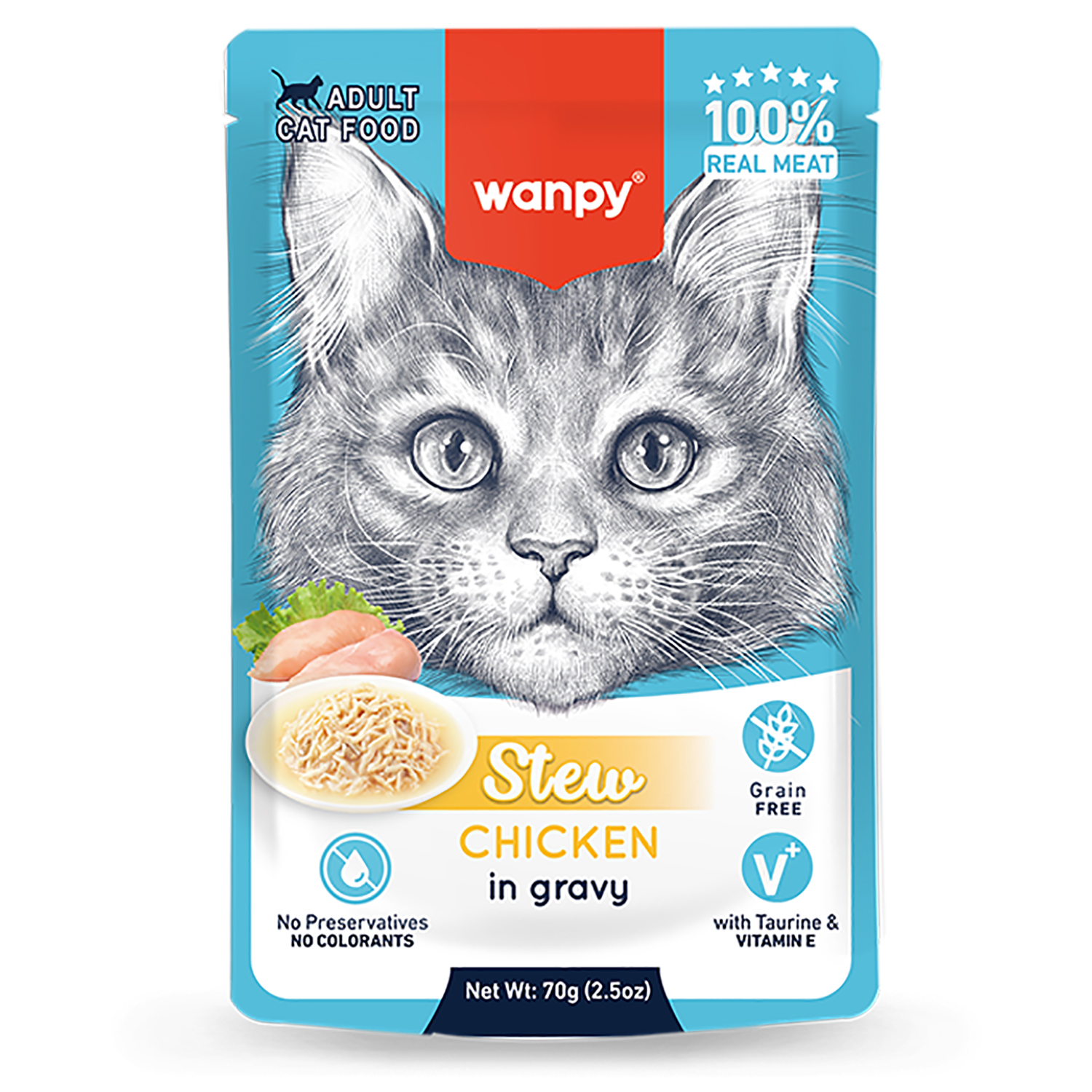 Wanpy Cat Дополнительный консервированный корм пауч для кошек курица в собственному соку 70 г