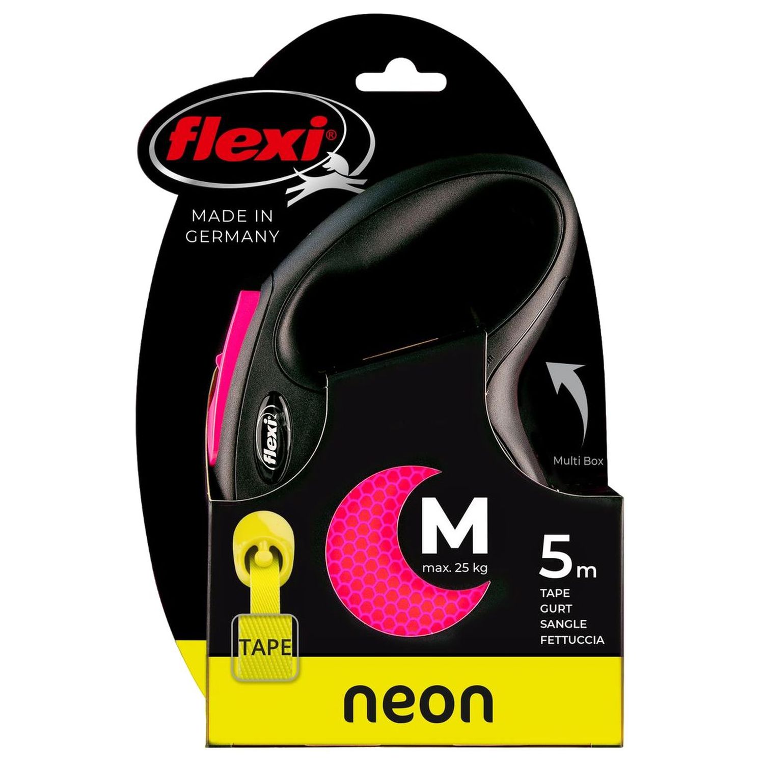 flexi рулетка Neon New M (до 25 кг) лента 5 м, светоотражающая,розовый неон