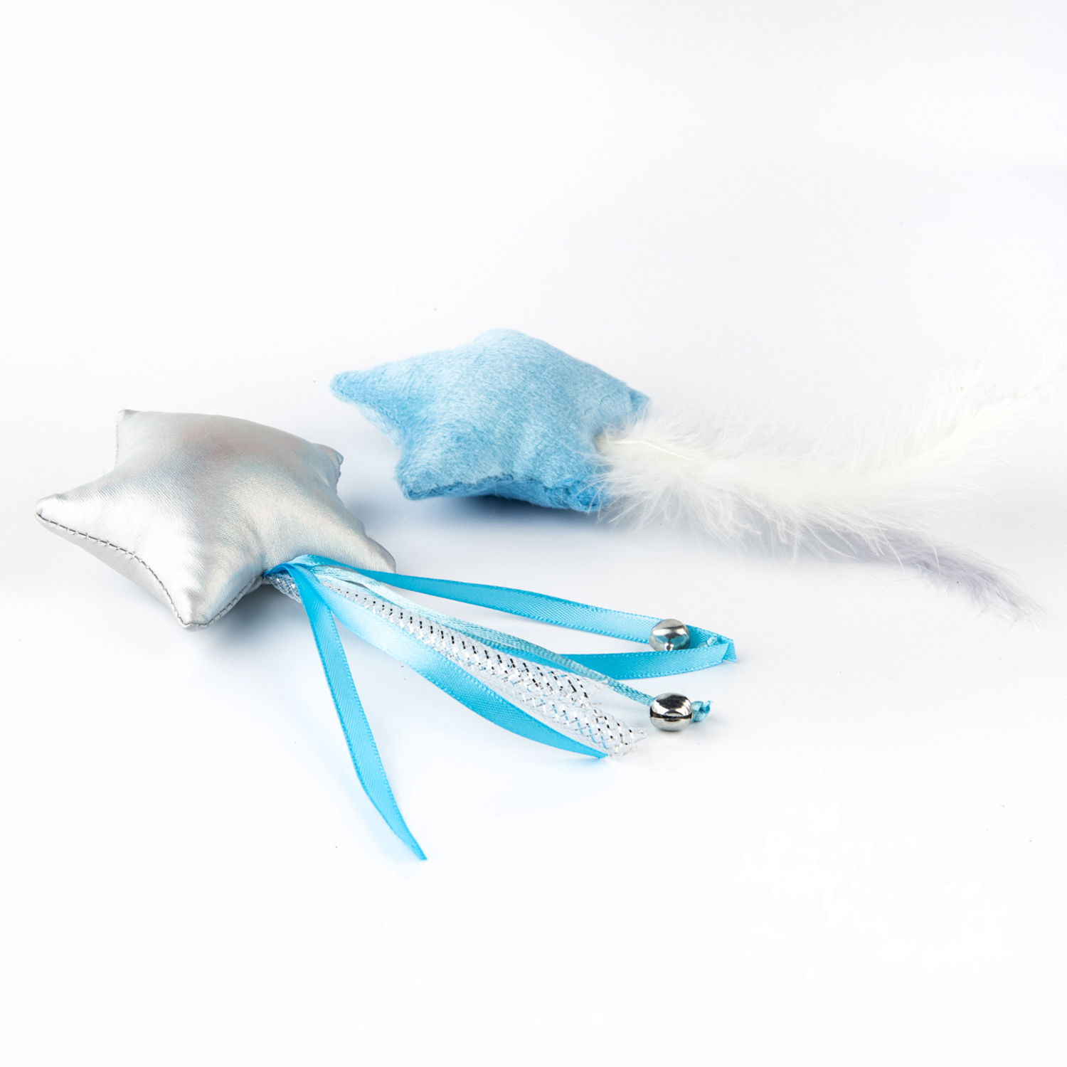 Игрушка Petpark для кошек Звездочки с перьями и лентами с кошачьей мятой (2 шт в комплекте)