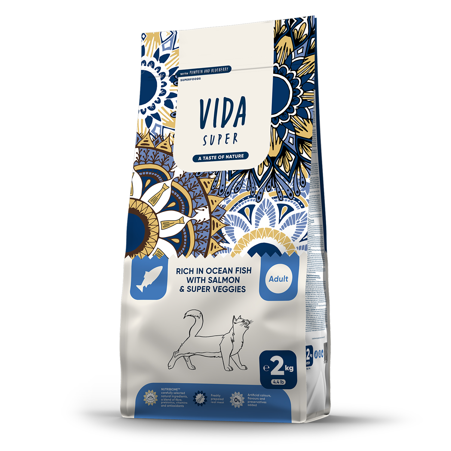 Сухой корм VIDA SUPER для взрослых кошек с лососем и овощами 2кг