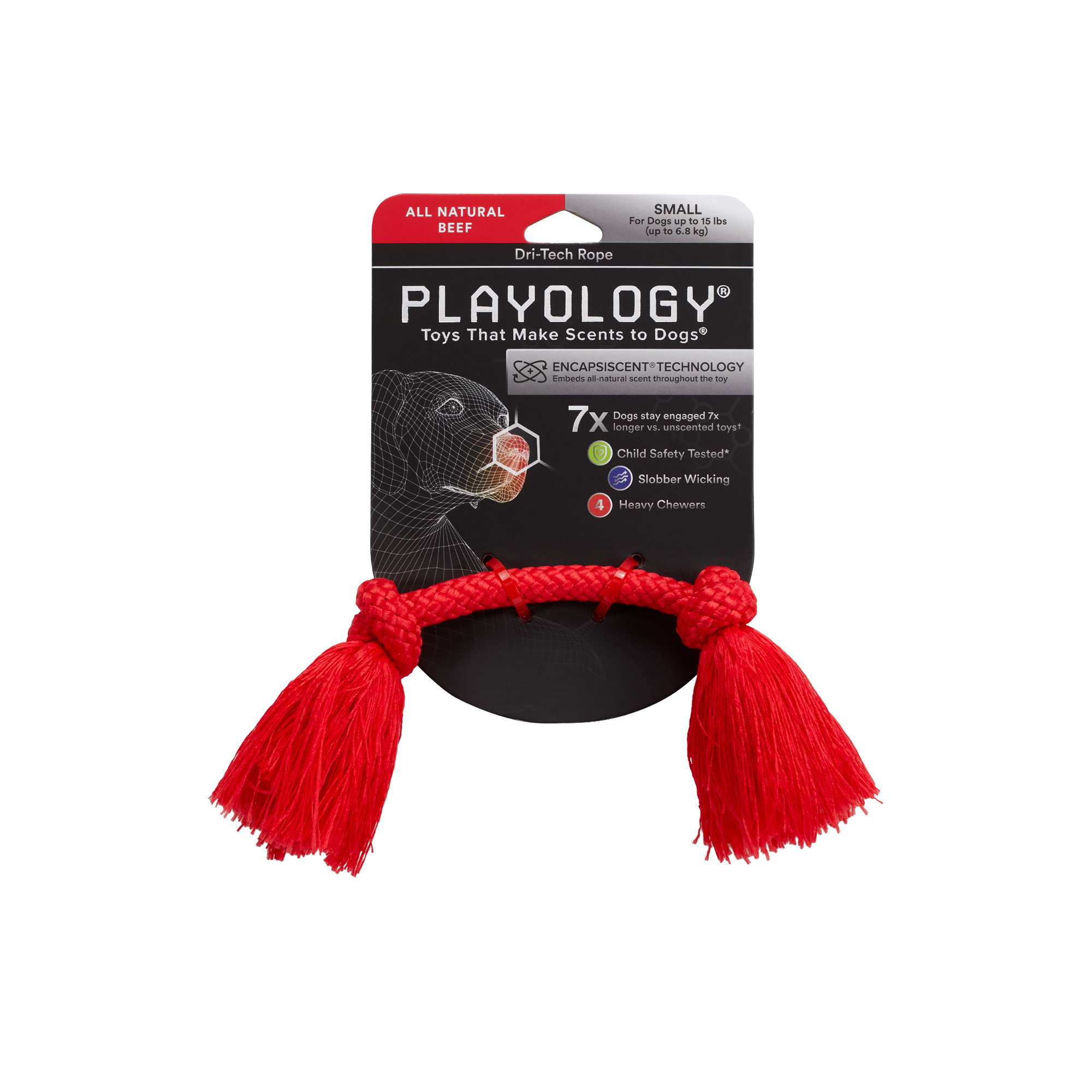 Playology жевательный канат DRI-TECH ROPE для собак мелких пород с ароматом говядины, маленький, цвет красный СКИДКА 50%