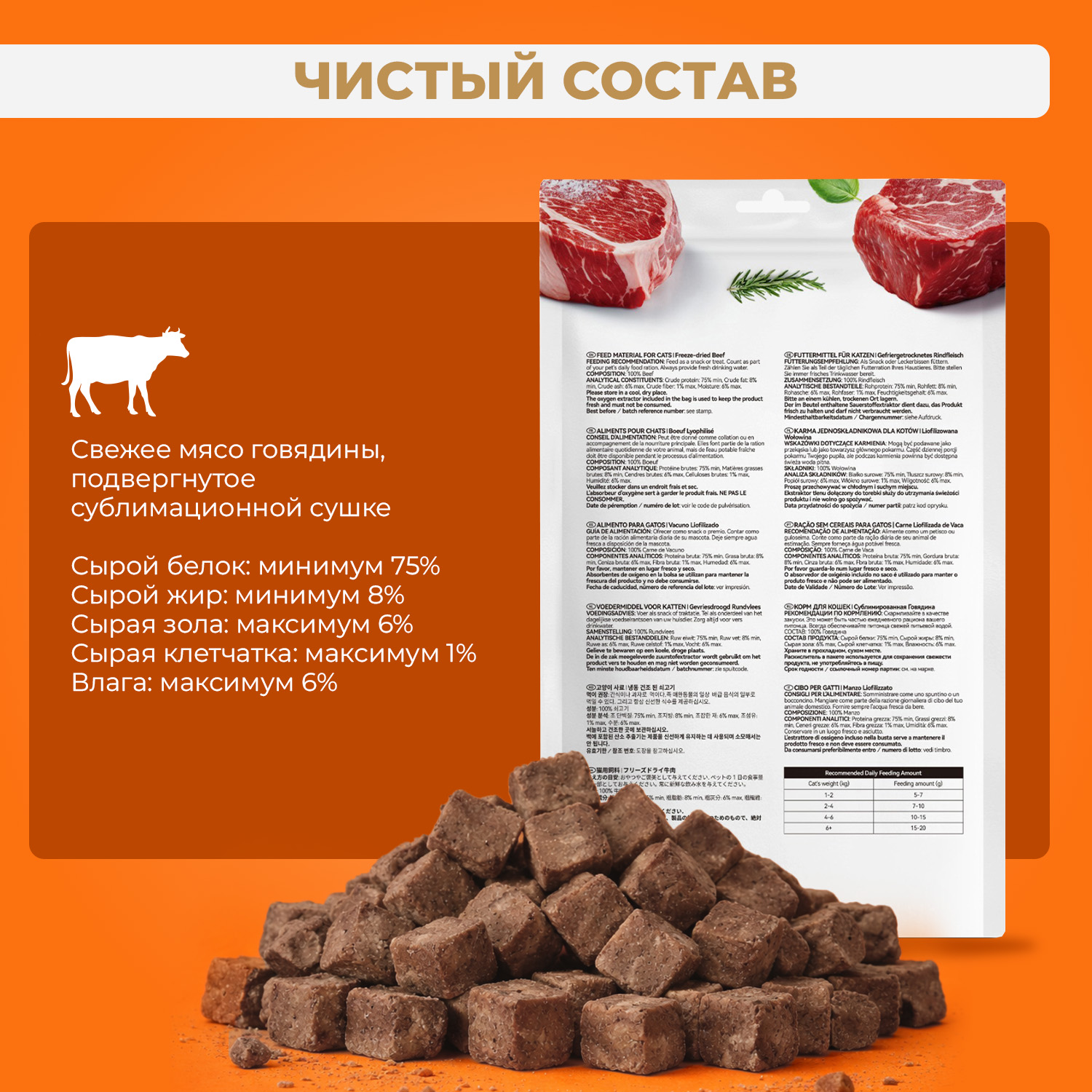 Лакомство Ranova для кошек сублимированное Говядина, 50 г