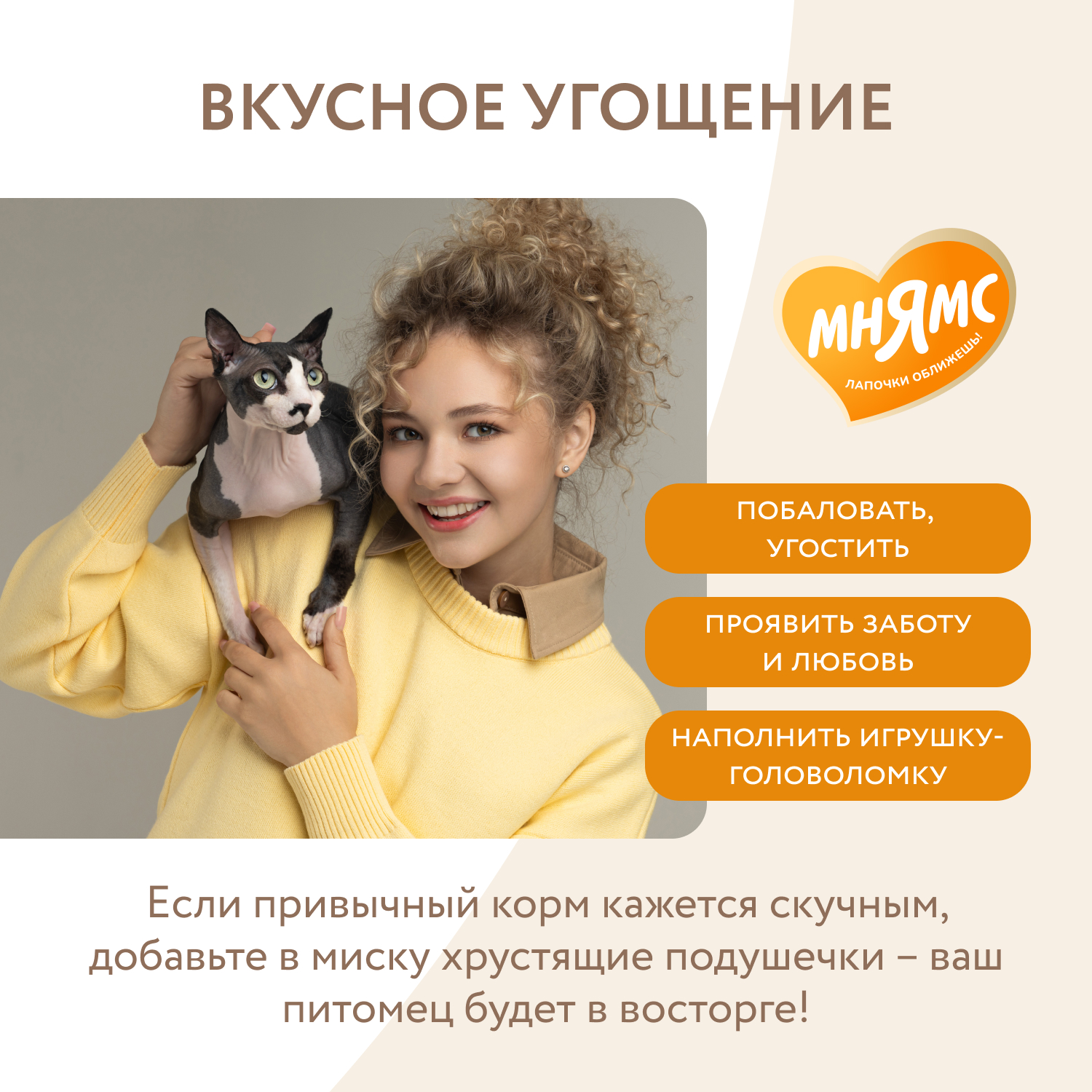 Лакомство Мнямс "Здоровье и активность" хрустящие подушечки для кошек с курицей 60 г.