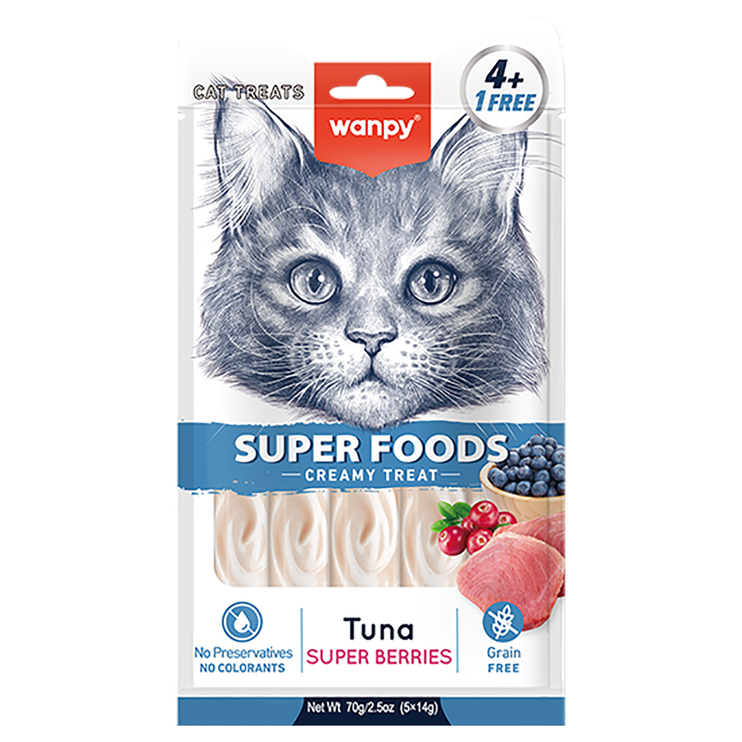 Wanpy Cat Лакомство для кошек «нежное пюре» из тунца с ягодами 70 г