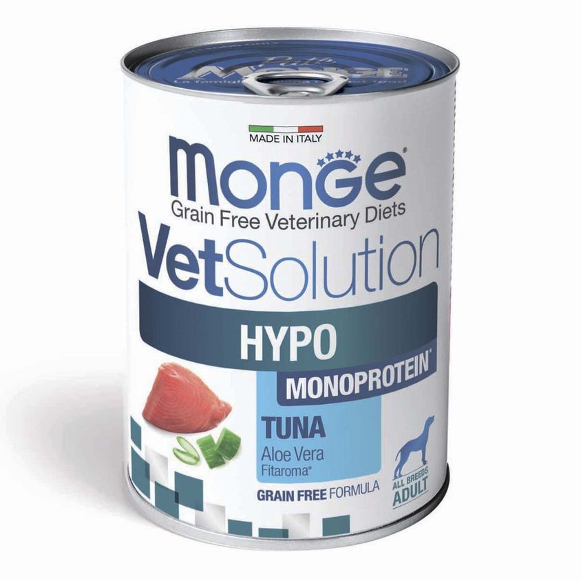 Диетический корм Monge VetSolution Dog Hypo Monoprotein TUNA Гипо монопротеин с тунцом для собак для снижения реакции пищевой непереносимости 400 г