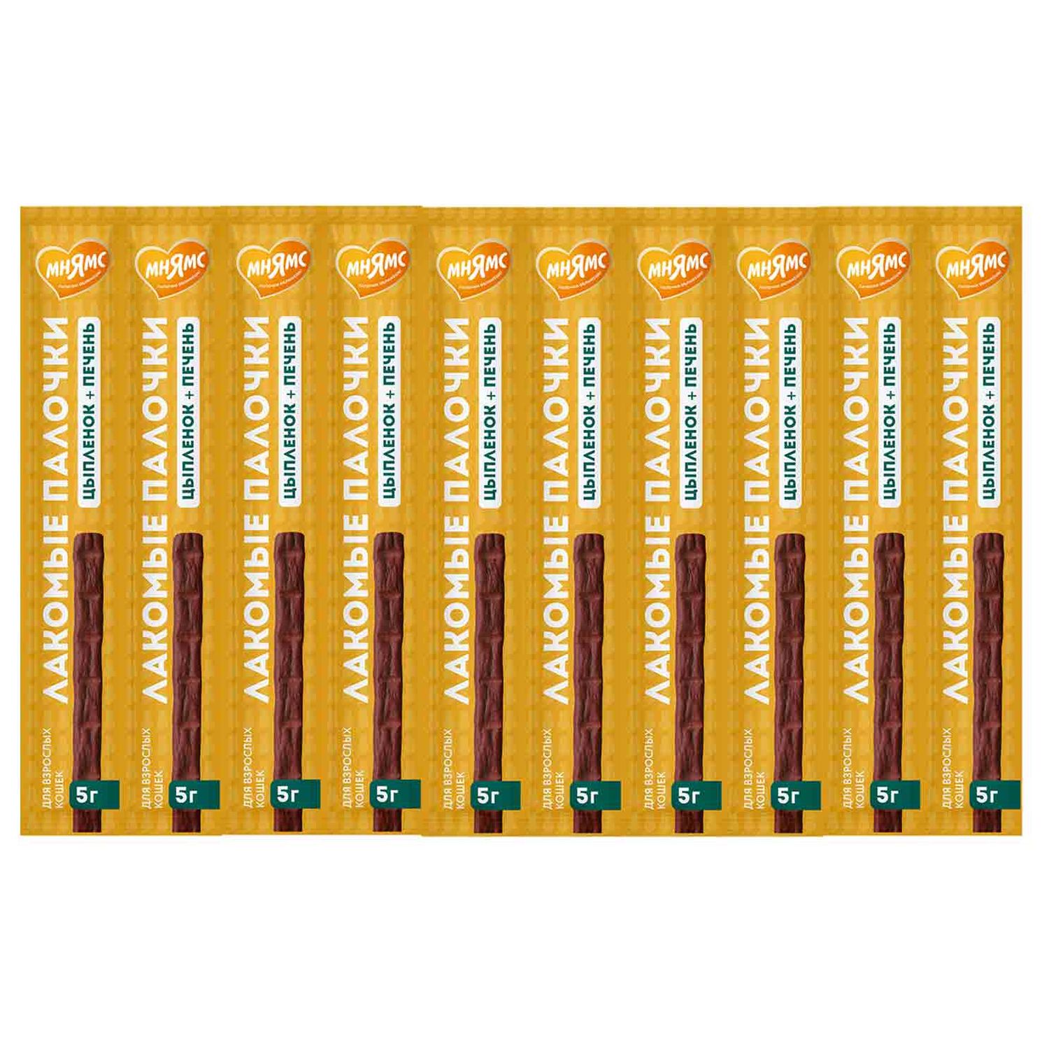 Лакомство Мнямс лакомые палочки для кошек из цыпленка и печени 10х5 г